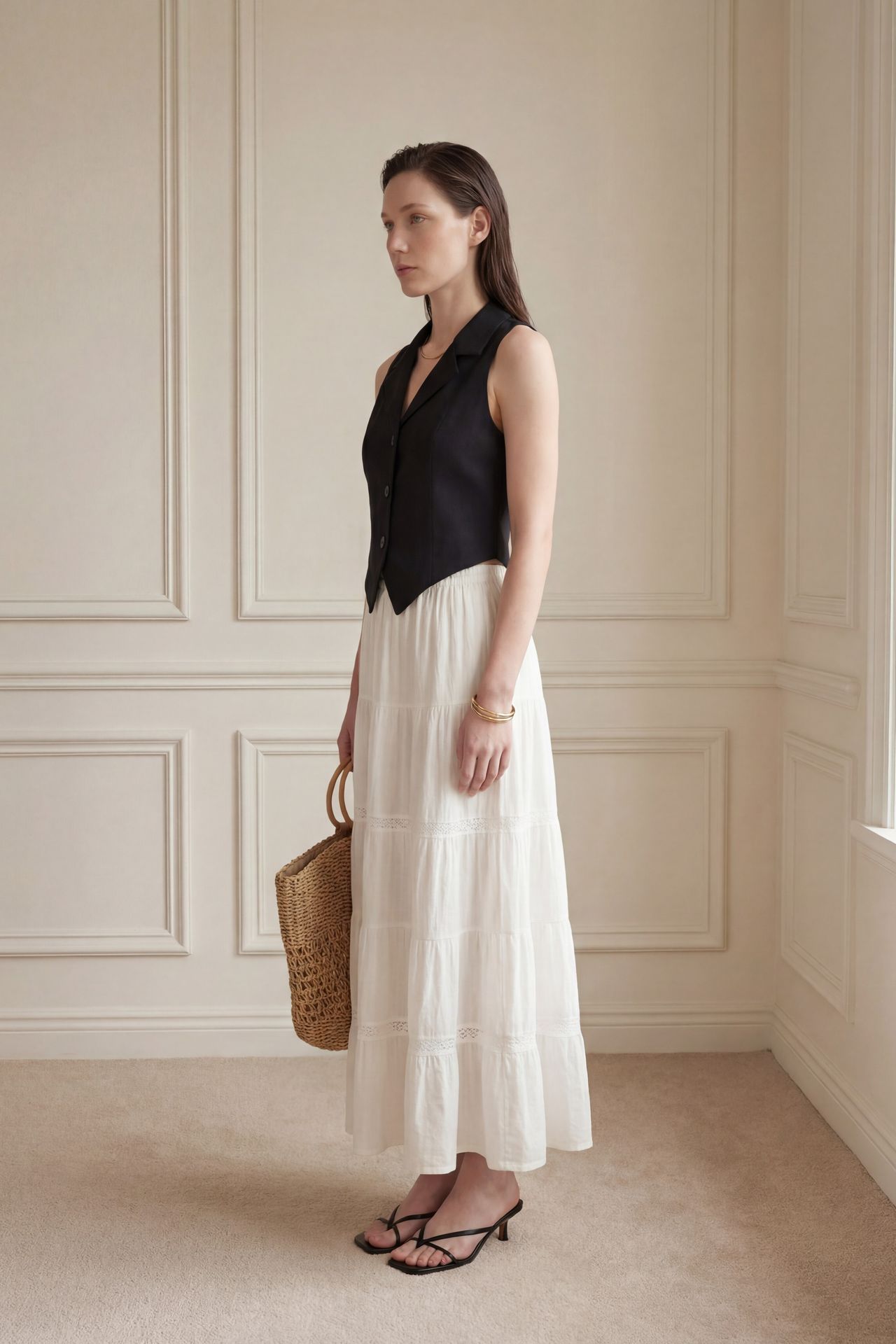 MY FASHION Sleeveless Buttoned Waistcoat with Back Detail 2