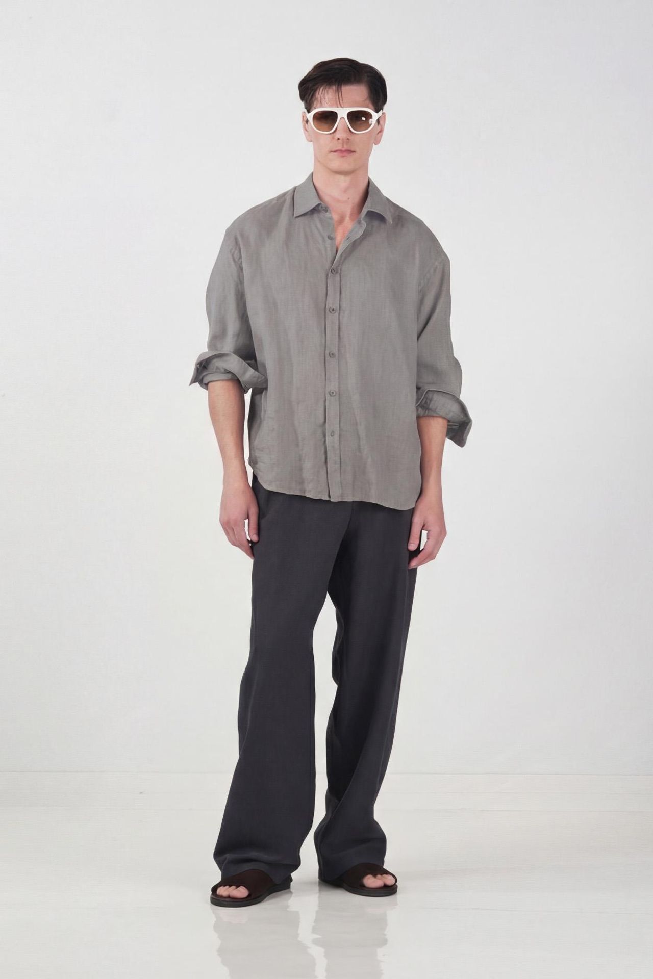 GIESTO Oversized Linen Blend Long Sleeve Shirt 1