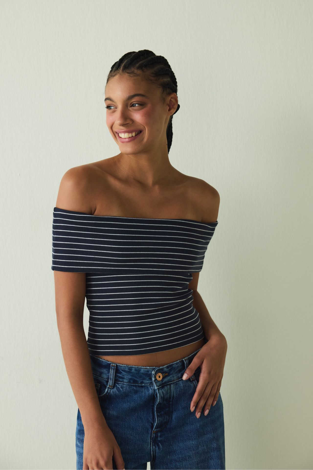 PENTI CUPsecret Padded Striped Foldable Madonna Neck Sleeveless Slim Fit Top 1