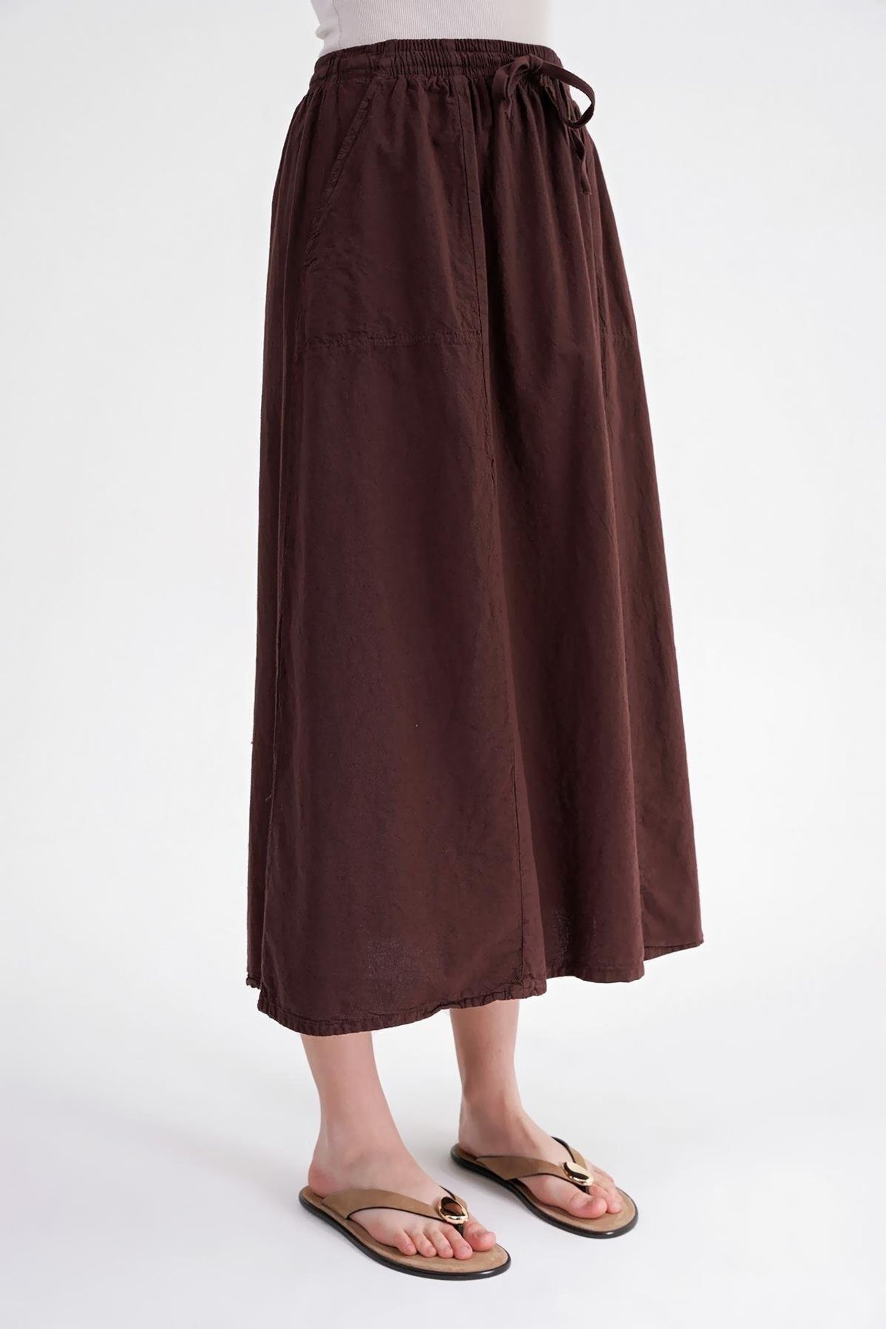 Mixray High-Waisted Poplin Skirt with Drawstring Detail 5
