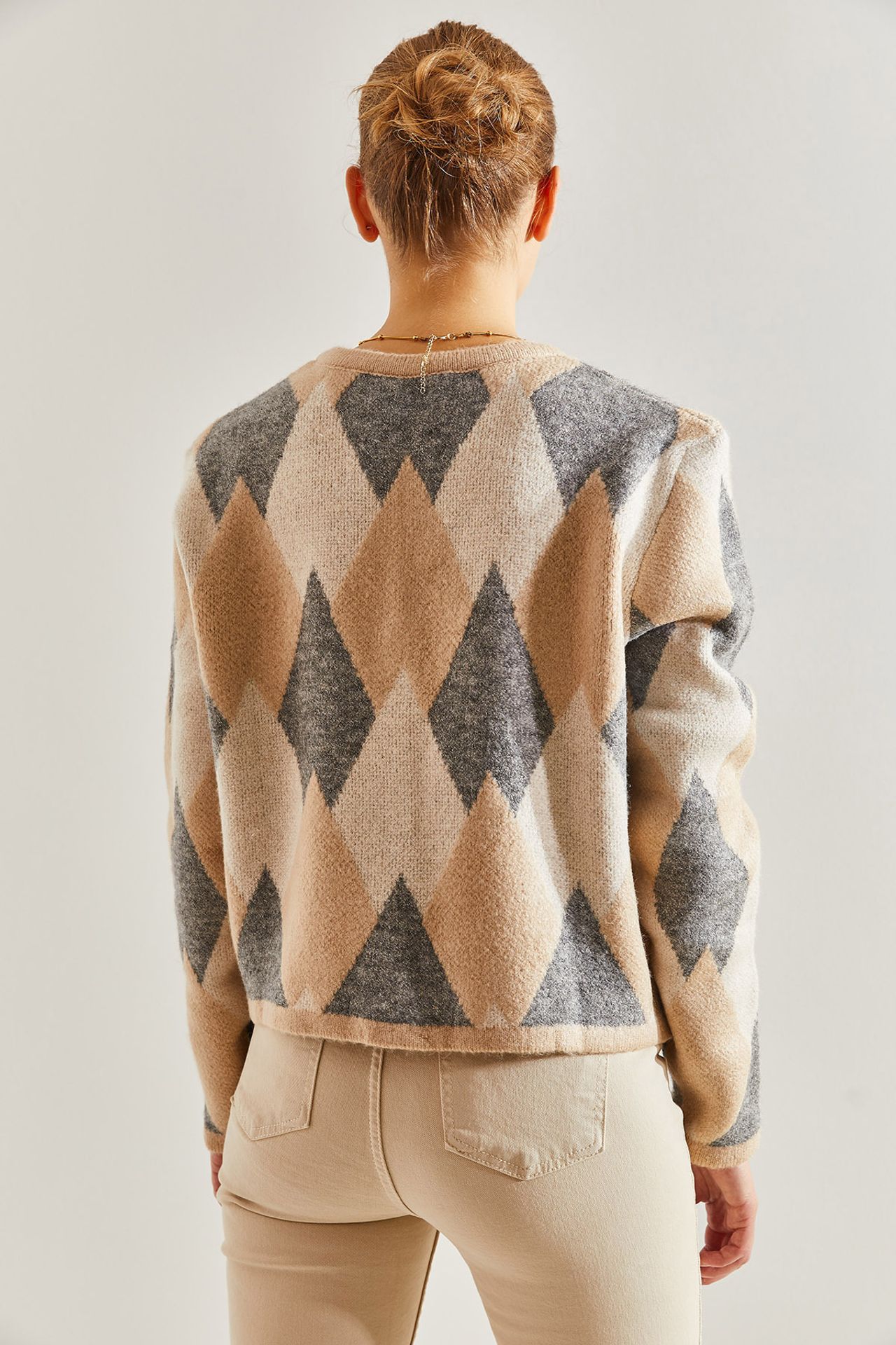 LUCCI Geometric Knitwear Button-Up Crop Cardigan 3