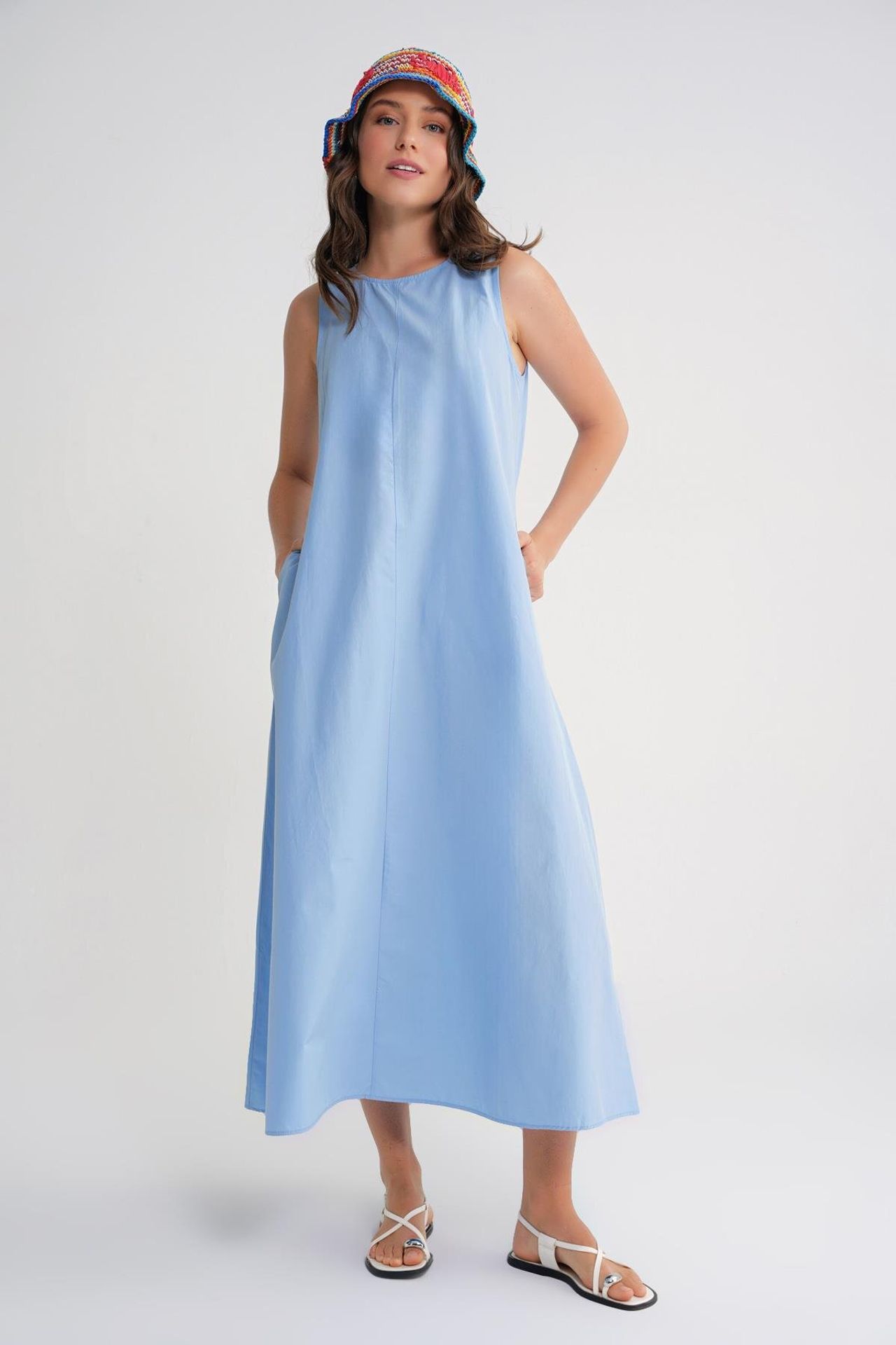 MIXRAY Maxi poplin dress with pockets 1