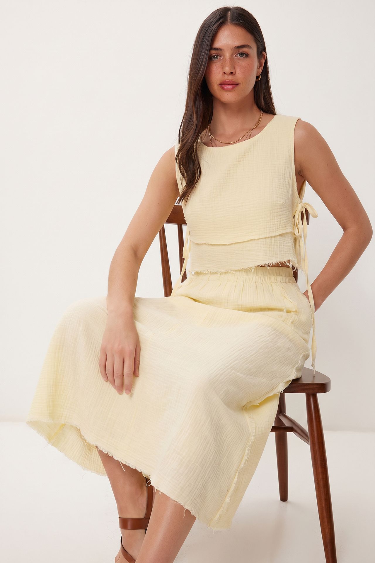 ISTANBUL Cotton Sleeveless Blouse And Midi Skirt Set 3