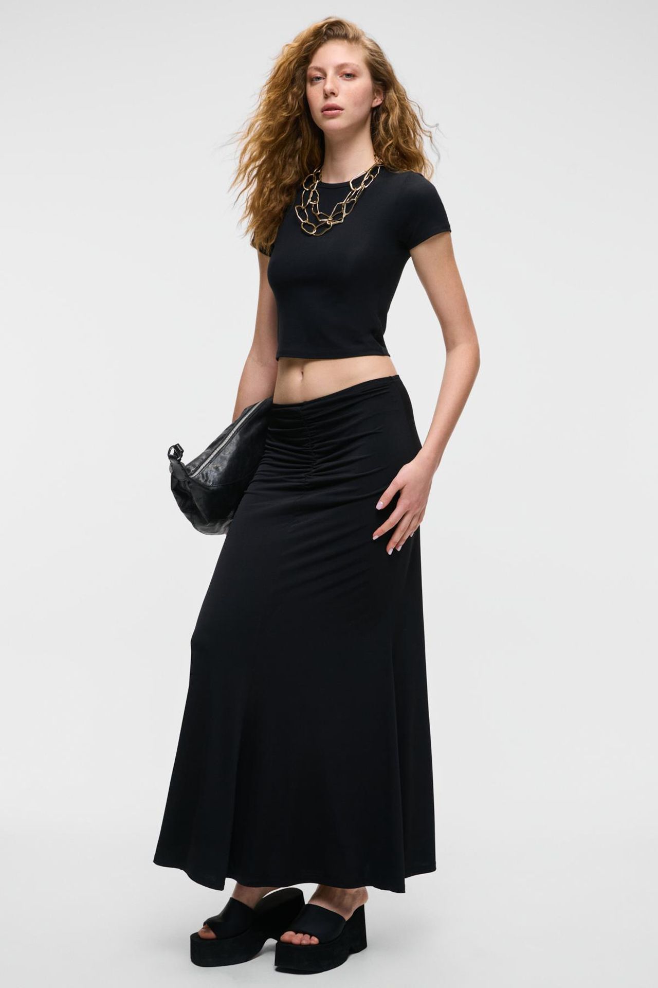GRIMELANGE Shirred Mid Waist Maxi Skirt 4