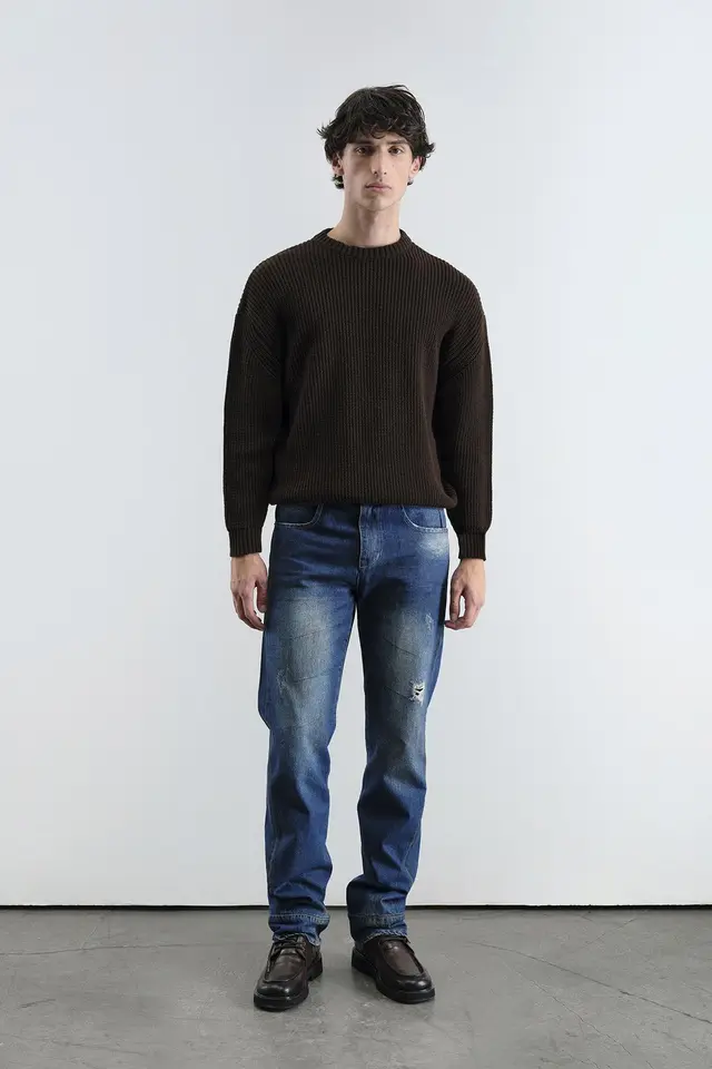 GIESTO Comfort Fit Ribbed Crew Neck Sweater