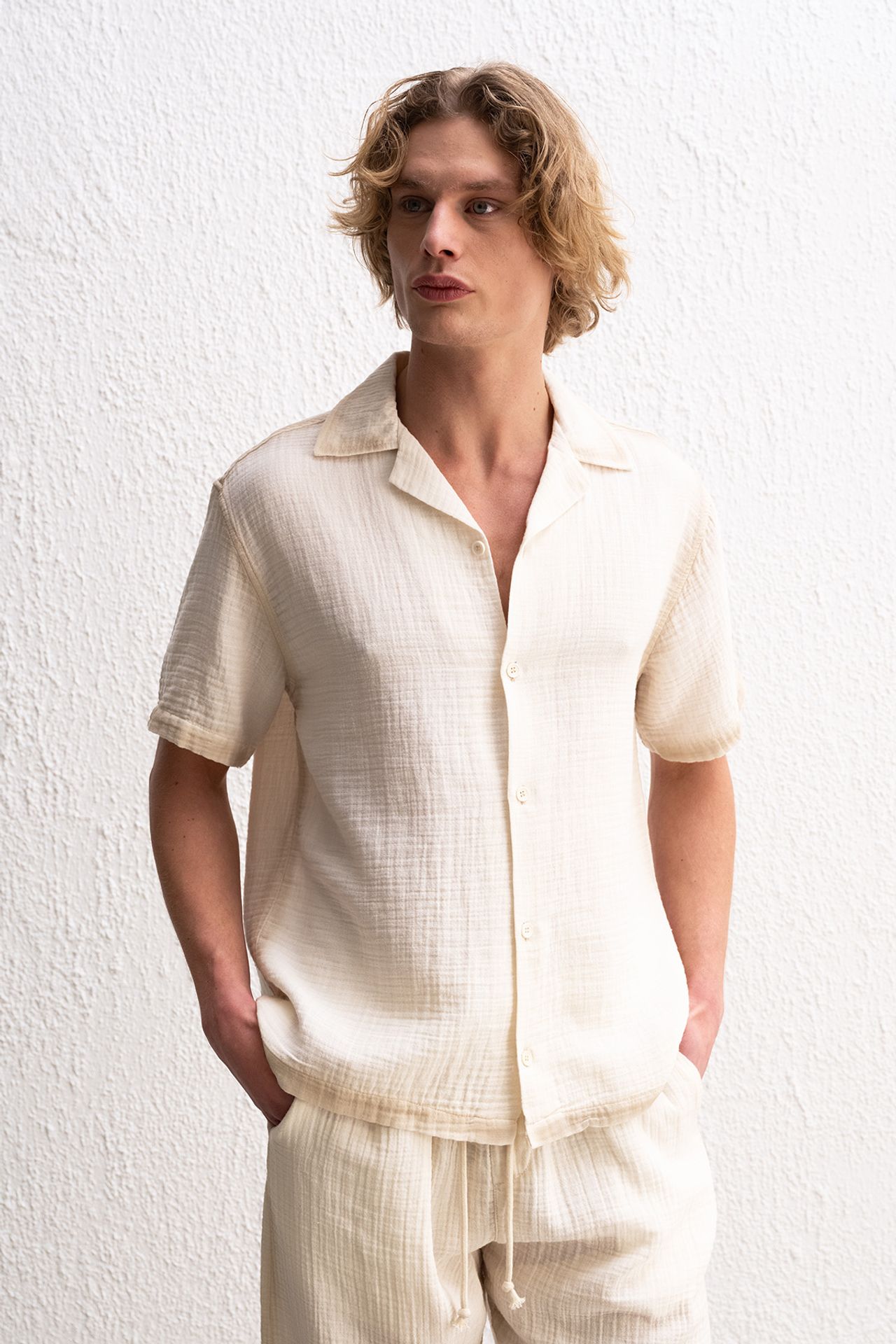 GIESTO Men's Cotton Textured Short Sleeve Shirt 1