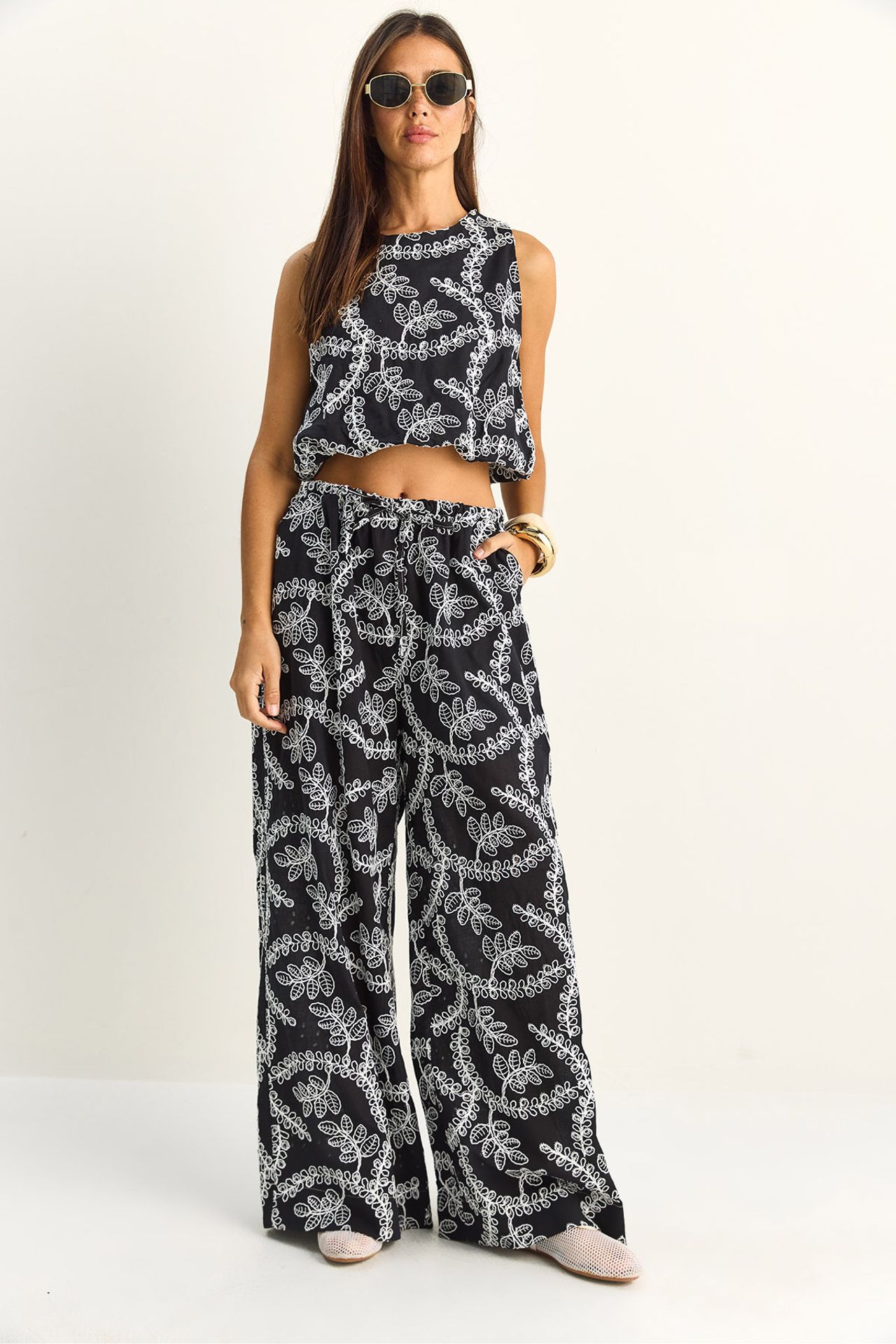 LUCCI Paisley Cotton Blouse And Wide-leg Trousers Set 2