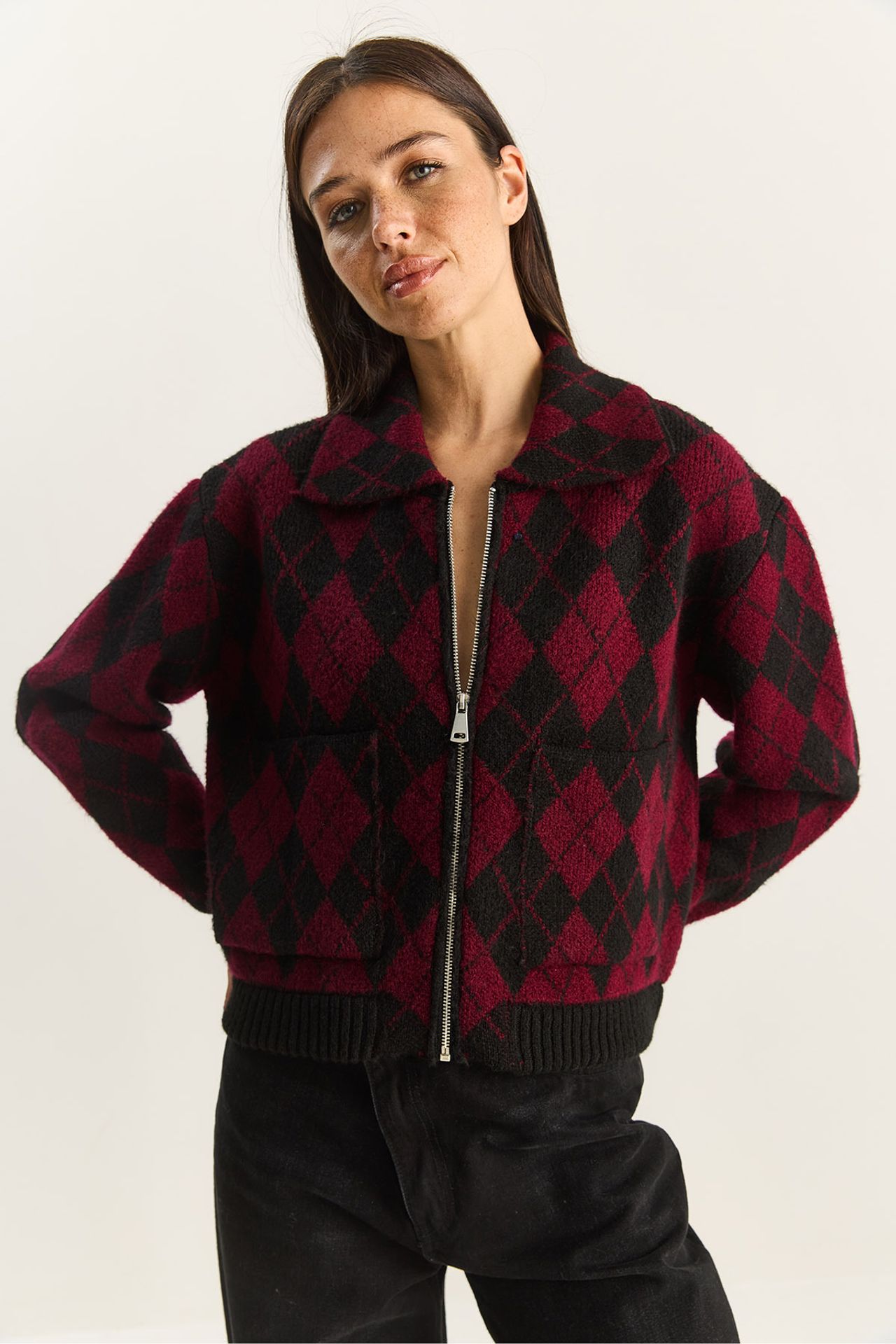 LUCCI Thick Jacquard Knit Cardigan with Zipper 6