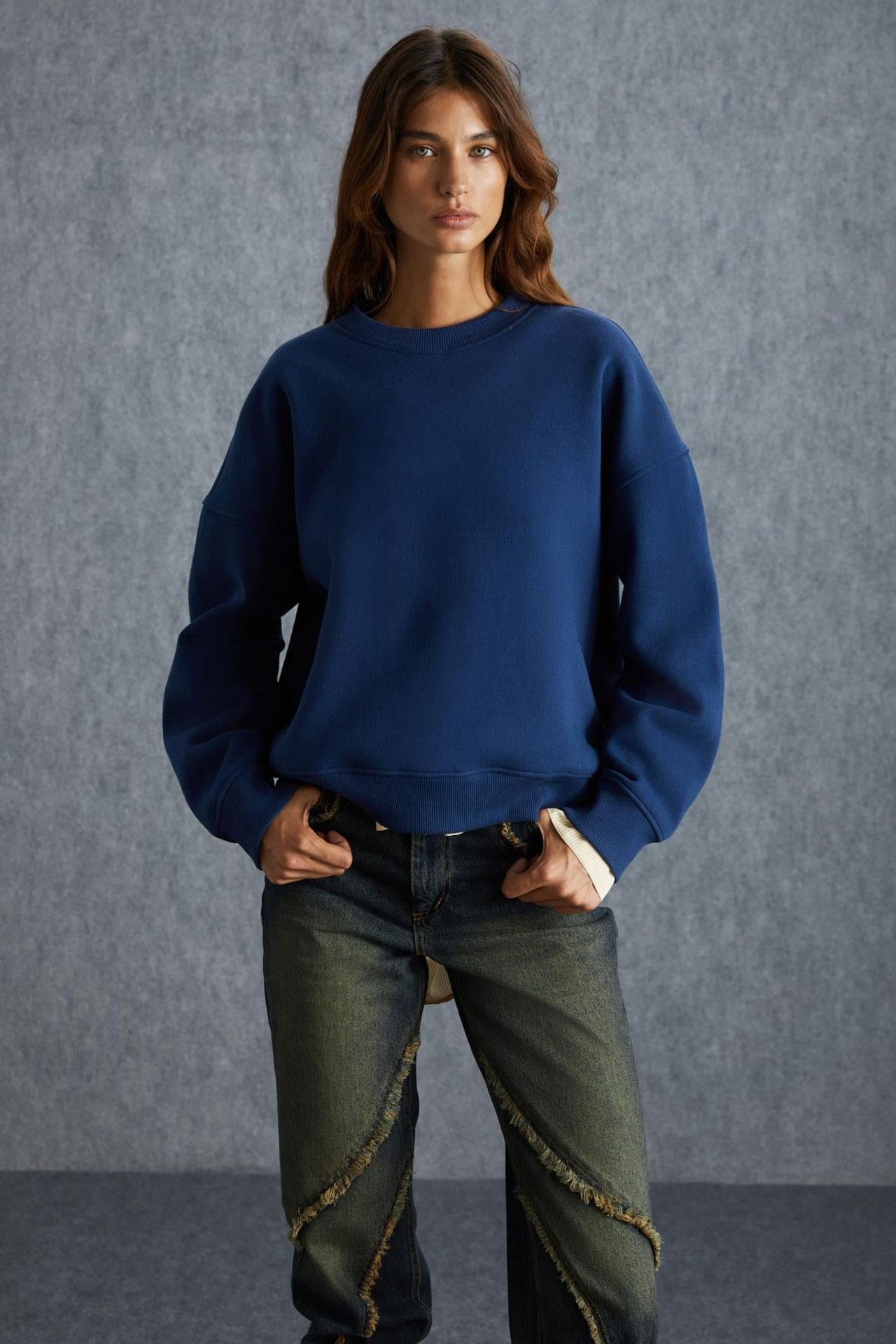 GRIMELANGE Geniş Kesimli Fitilli Bisiklet Yaka Sweatshirt 5