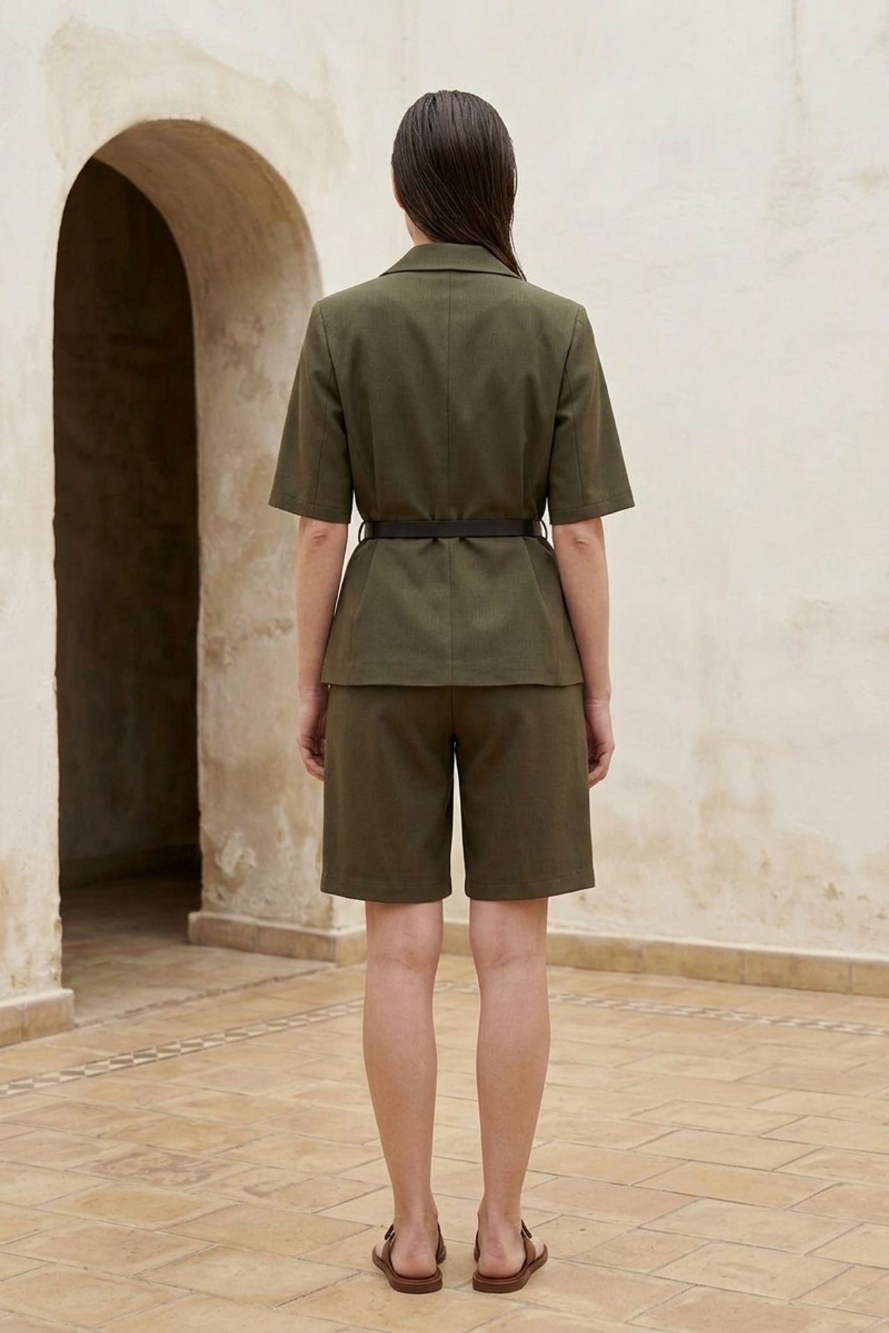 MY FASHION Belted Short Jacket and Wide-Leg Trousers Set 6