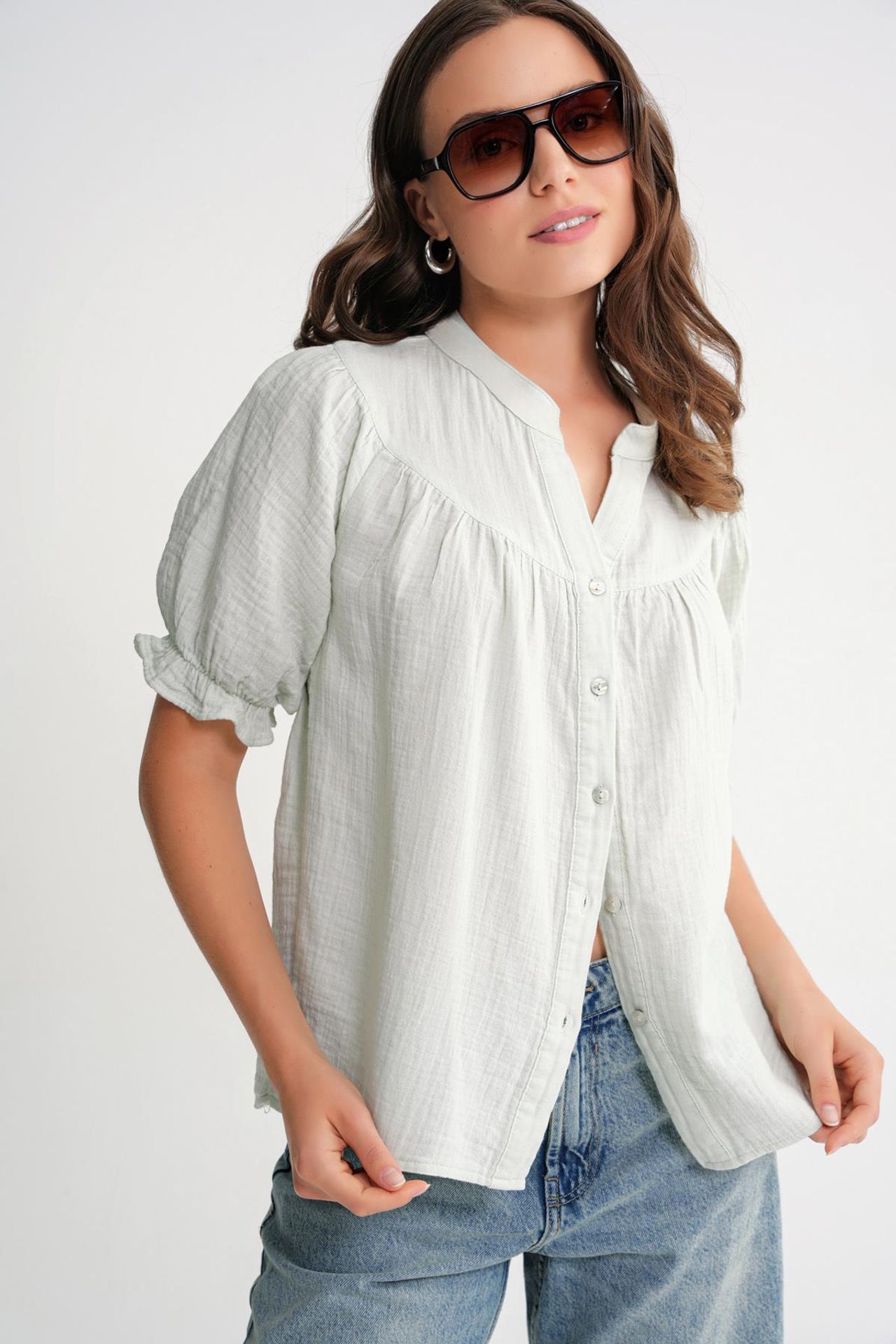 Mixray Linen Blend Short Sleeve Buttoned Shirt 4