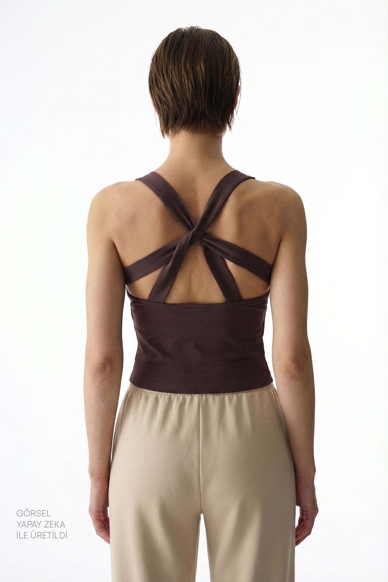 PENTI Ruched Back Heart Neck Top
