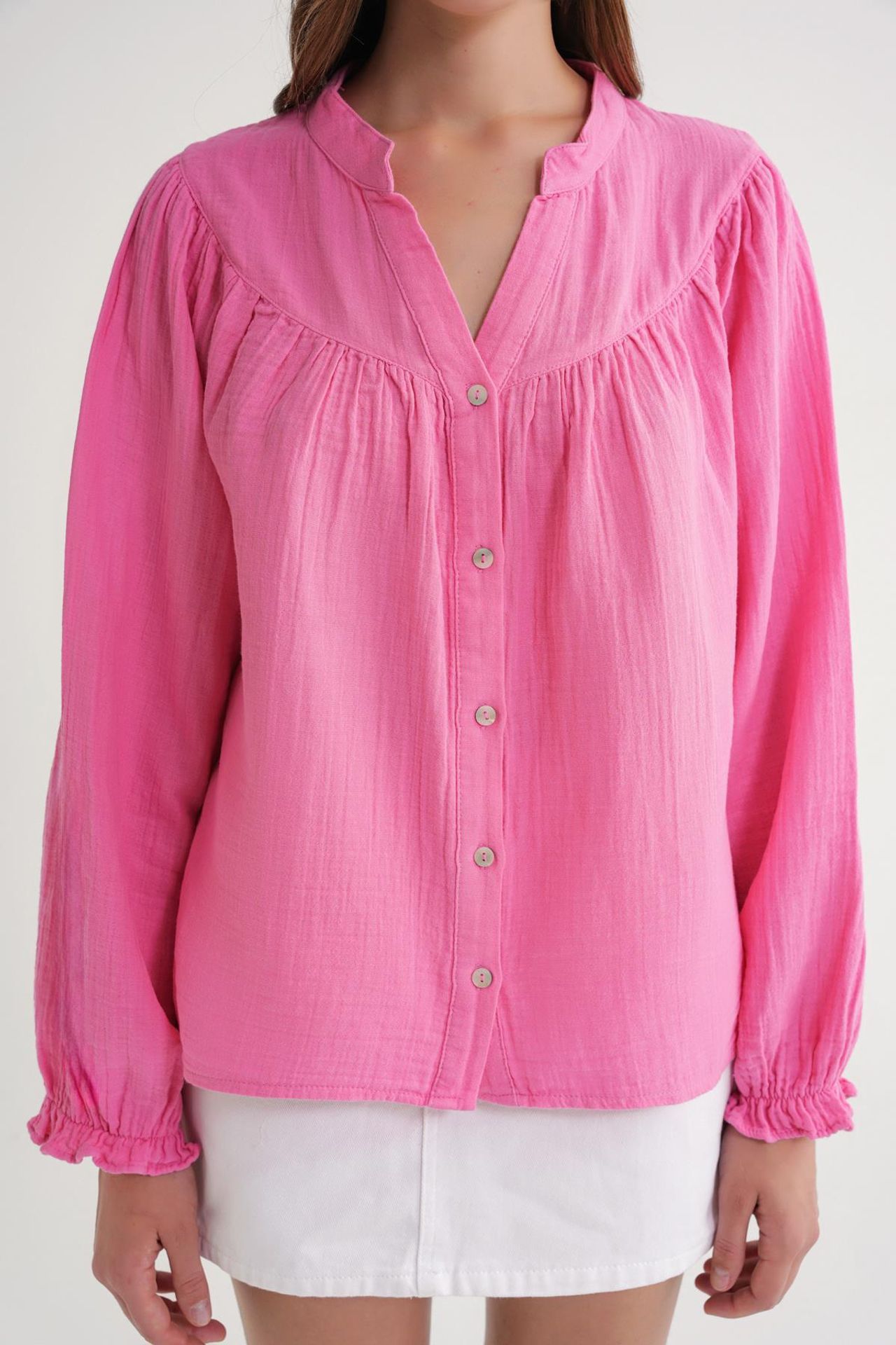 Mixray Cotton Mandarin Collar Button Shirt 5
