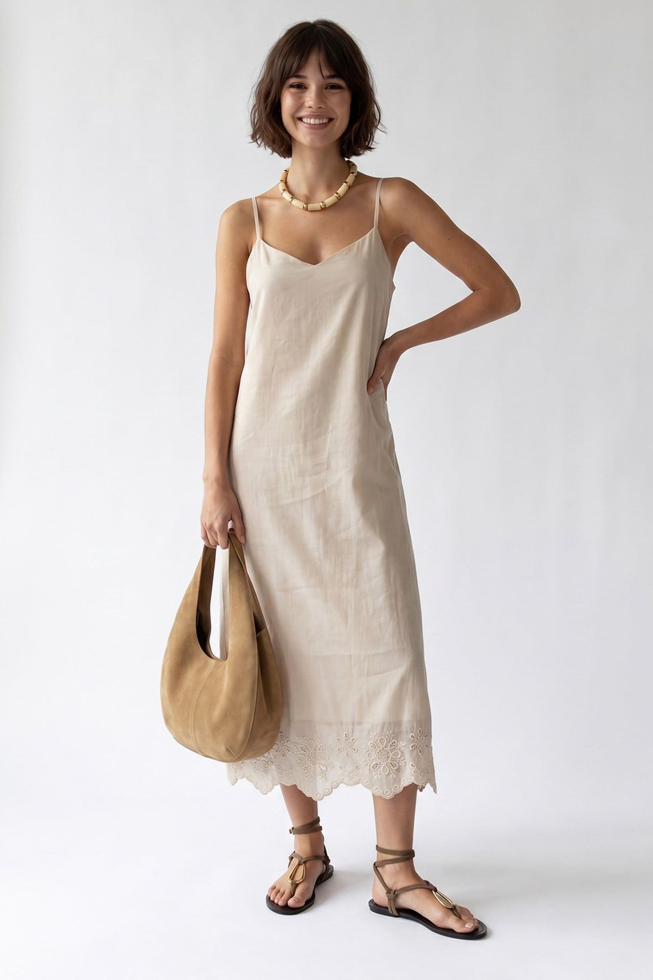MIXRAY Embroidered A-Line Midi Slip Dress 1