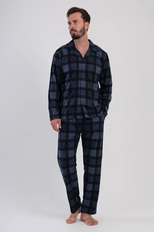 YAKE İki Parçalı Ekose Düğmeli Pijama Takımı