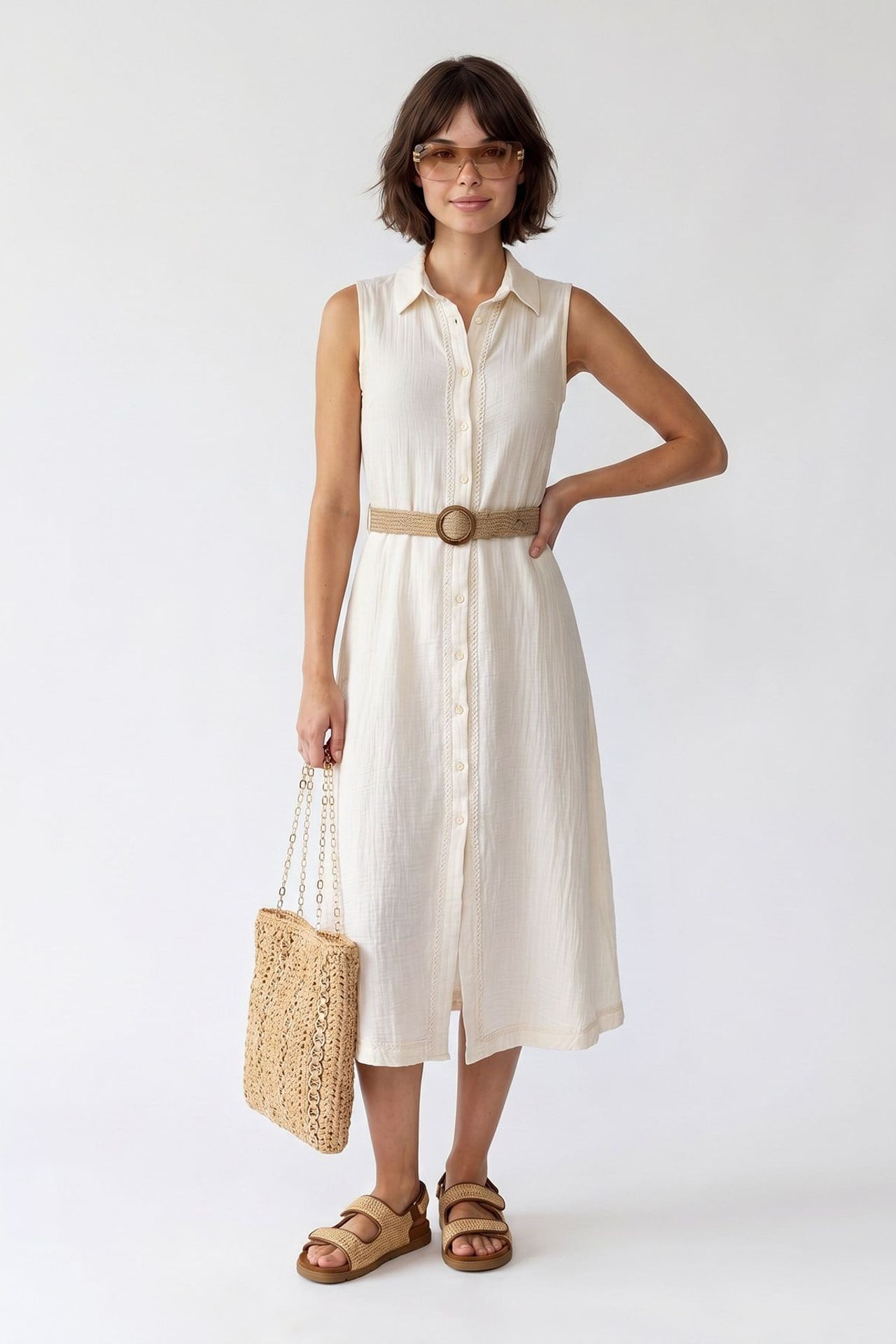 MIXRAY Belted Cotton Midi Shirt Dress 2