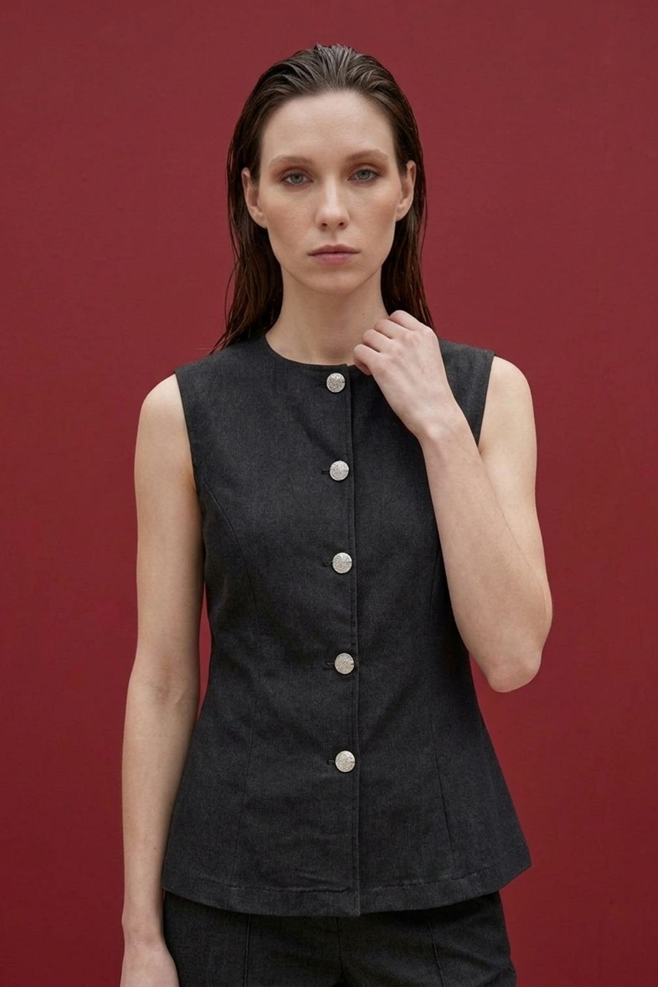 MY FASHION Cotton Poplin Vest and Wide-Leg Trouser Set 6