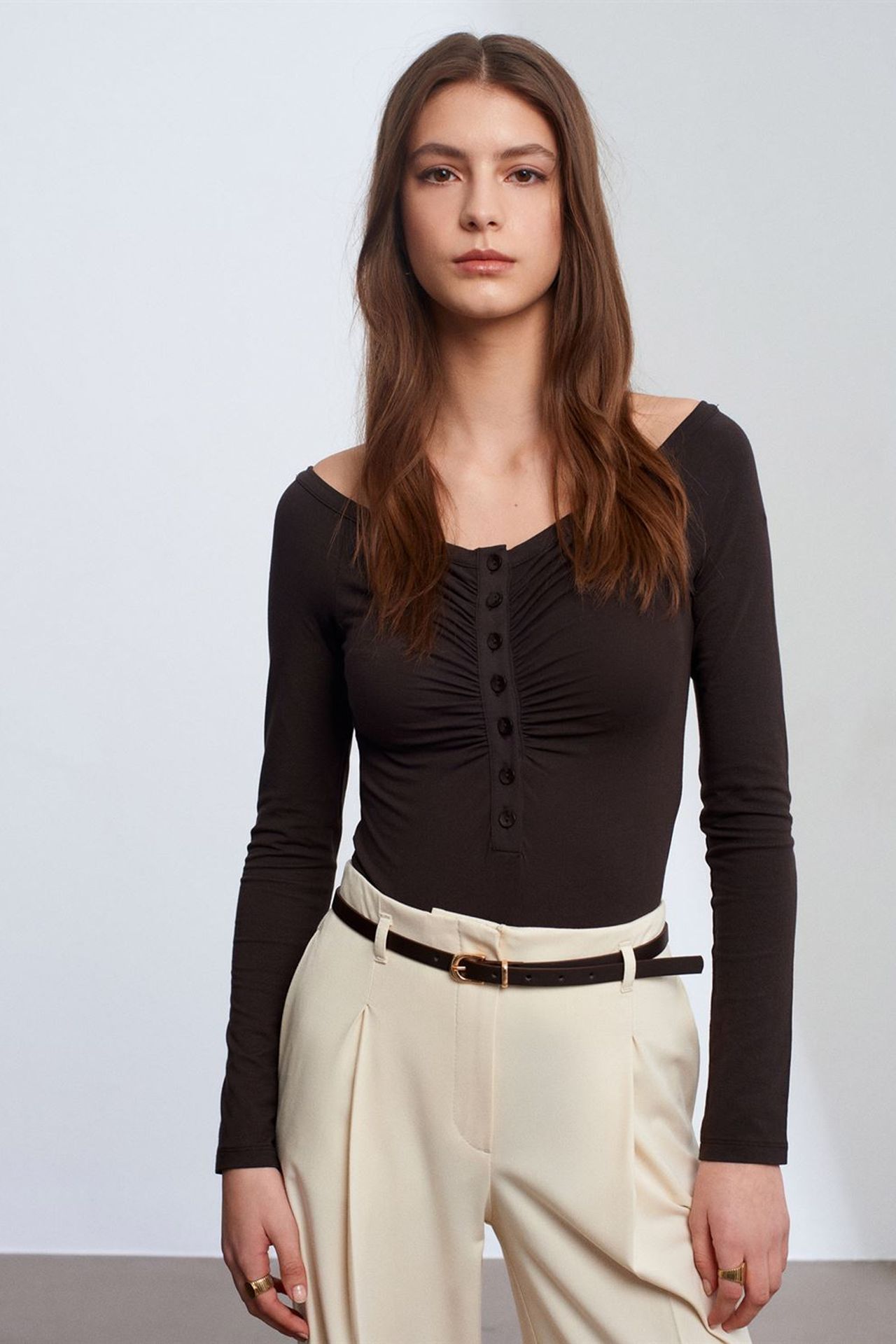 DILVIN Kayık Yaka Slim Fit Body Bluz 3