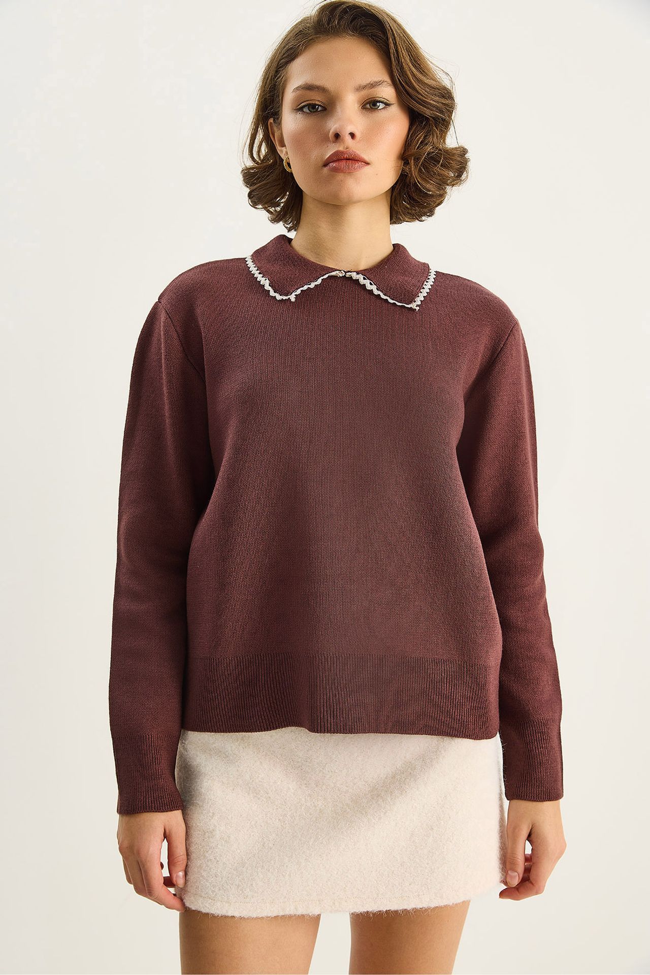 LUCCI Knit Sweater with Shirt Collar 4