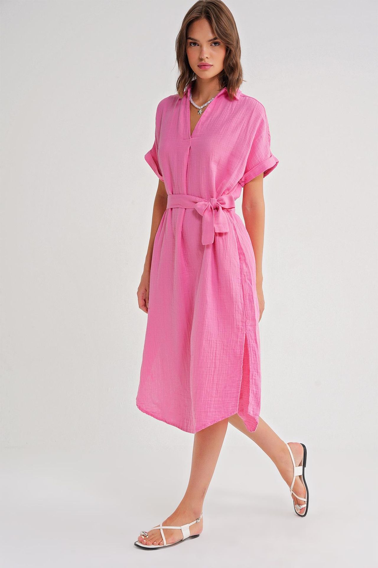 Mixray Belted Short-Sleeve Midi Dress 3
