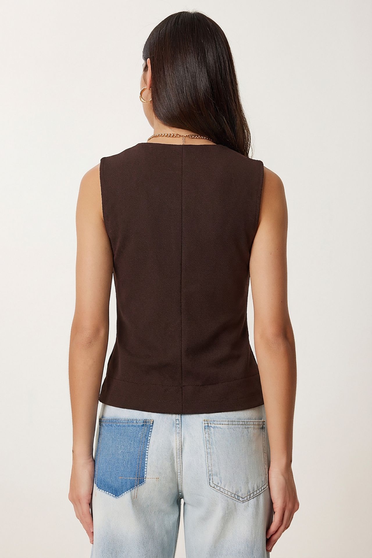 ISTANBUL Fitted Crepe Waistcoat With Buttons 4
