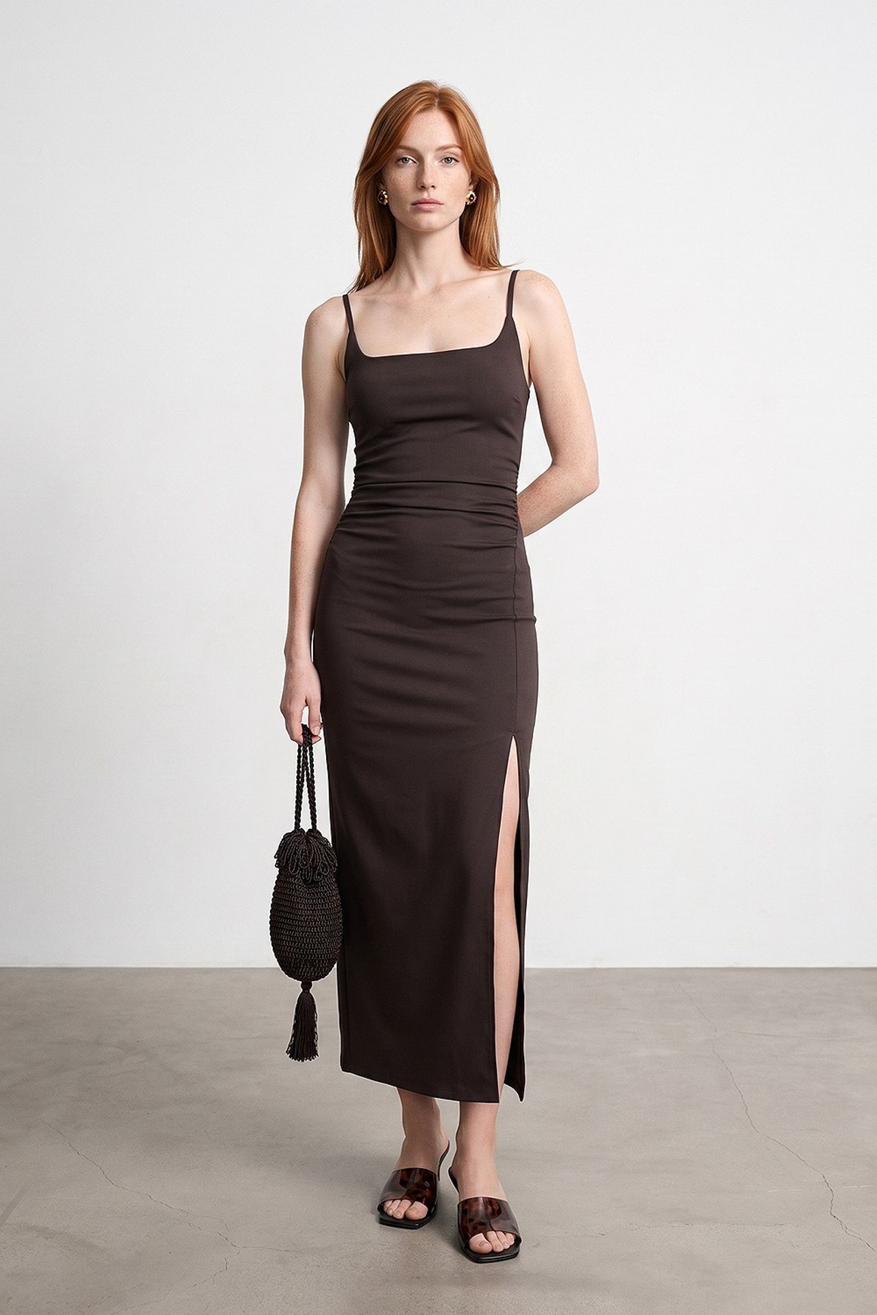 DILVIN Kadın Kolsuz Bodycon Midi Elbise 4