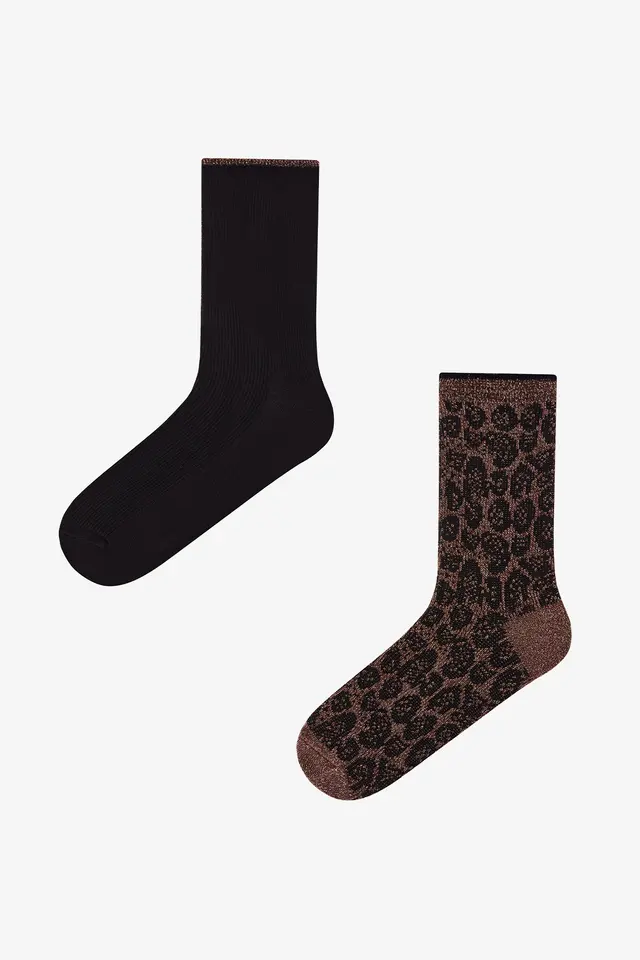 PENTI Shiny Leopard Cotton Lurex Pair Crew Socks