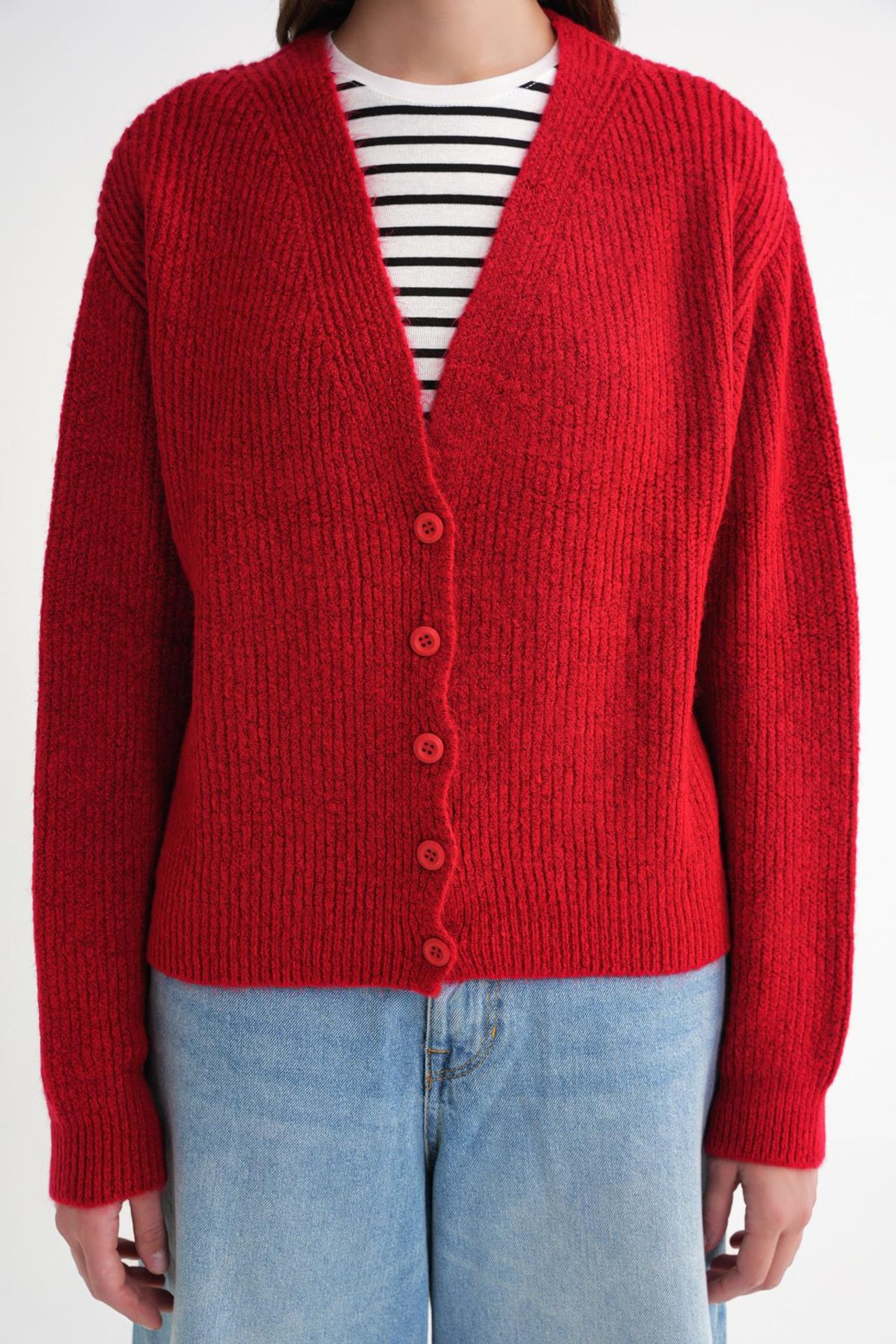 Mixray Textured V-Neck Button Cardigan