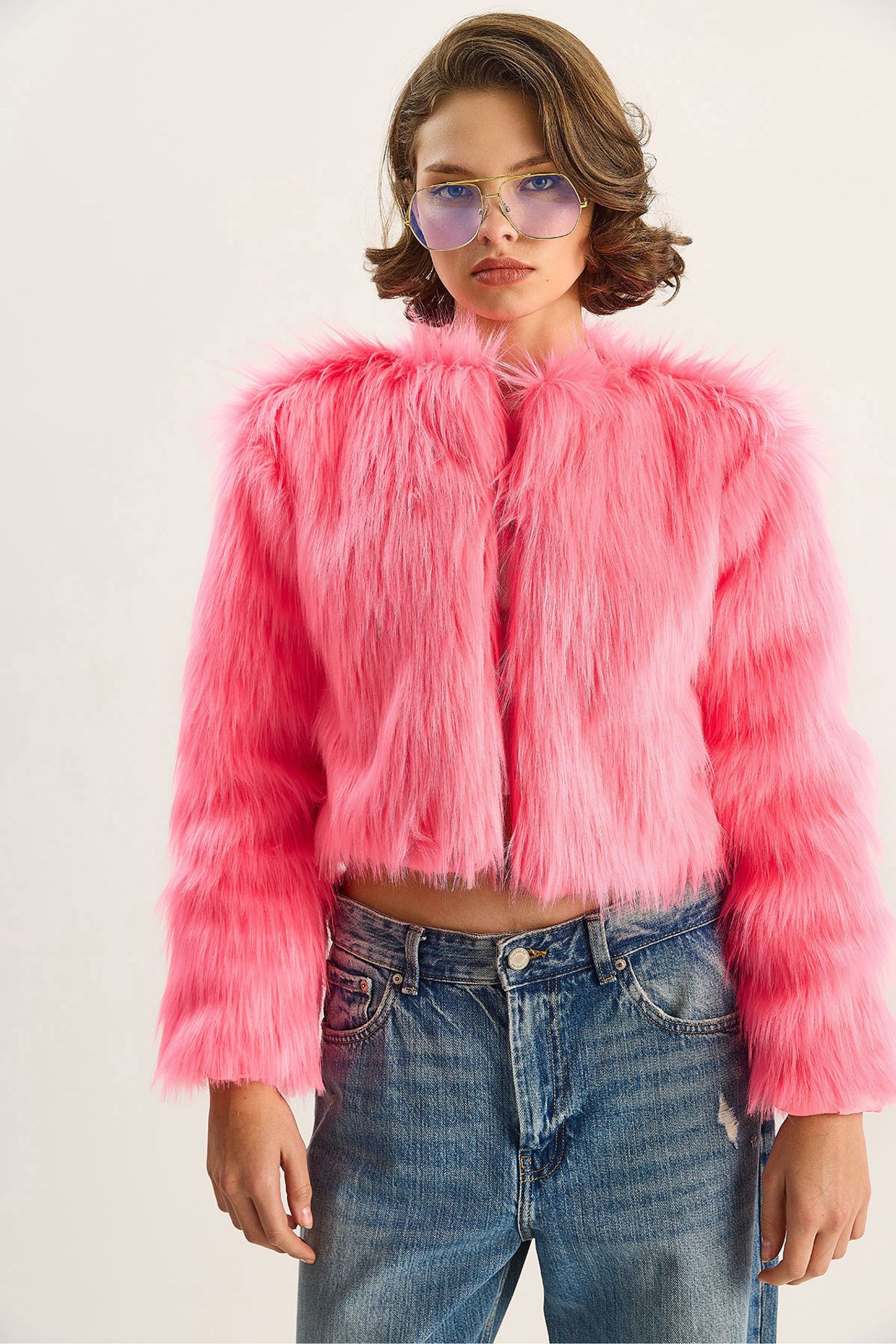 LUCCI Boxy Crop Faux Fur Coat 5