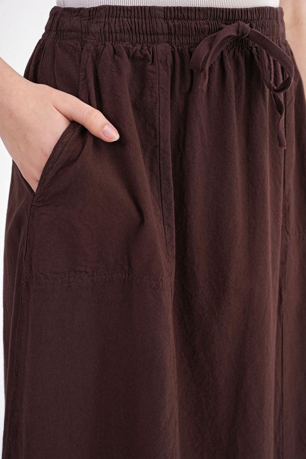 Mixray High-Waisted Poplin Skirt with Drawstring Detail 6