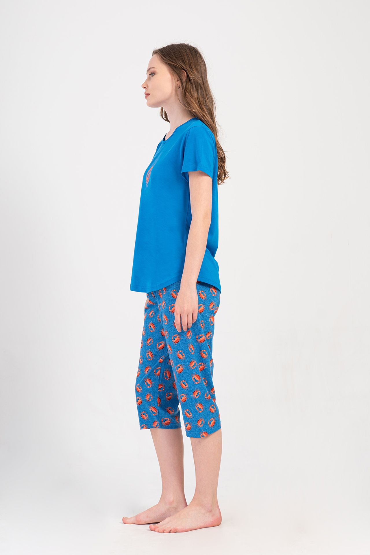 YAKE Bisiklet Yaka Capri Pijama Alt Üst Takım 2