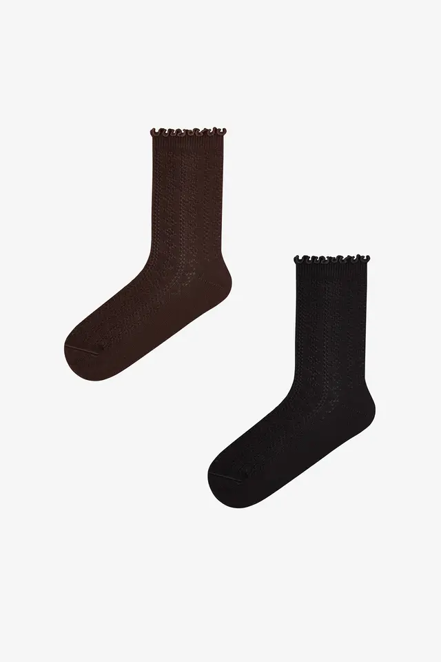 PENTI Ruffled Knit Cotton Pair Crew Socks