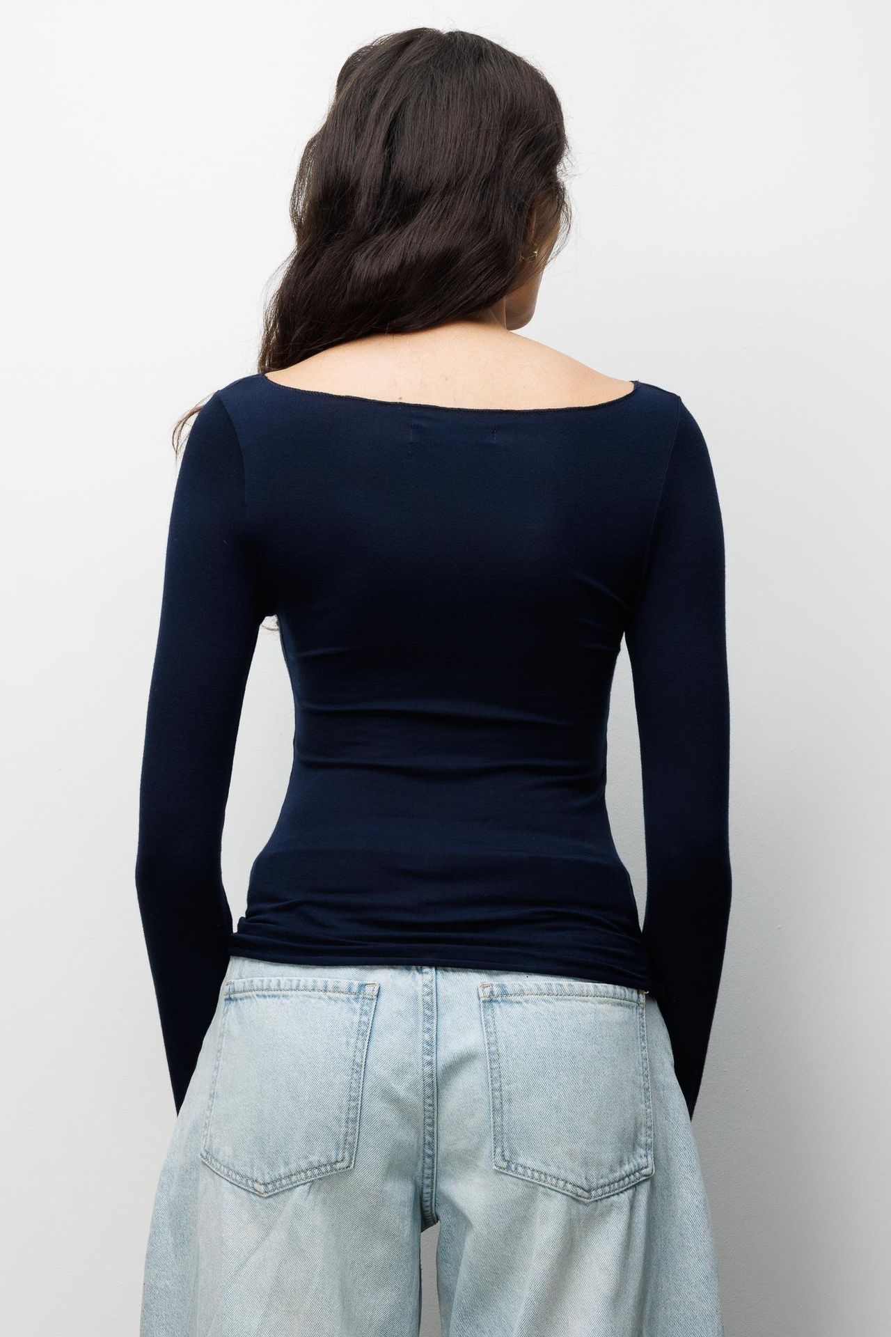 MIXRAY Slim Fit Boat Neck Blouse 5