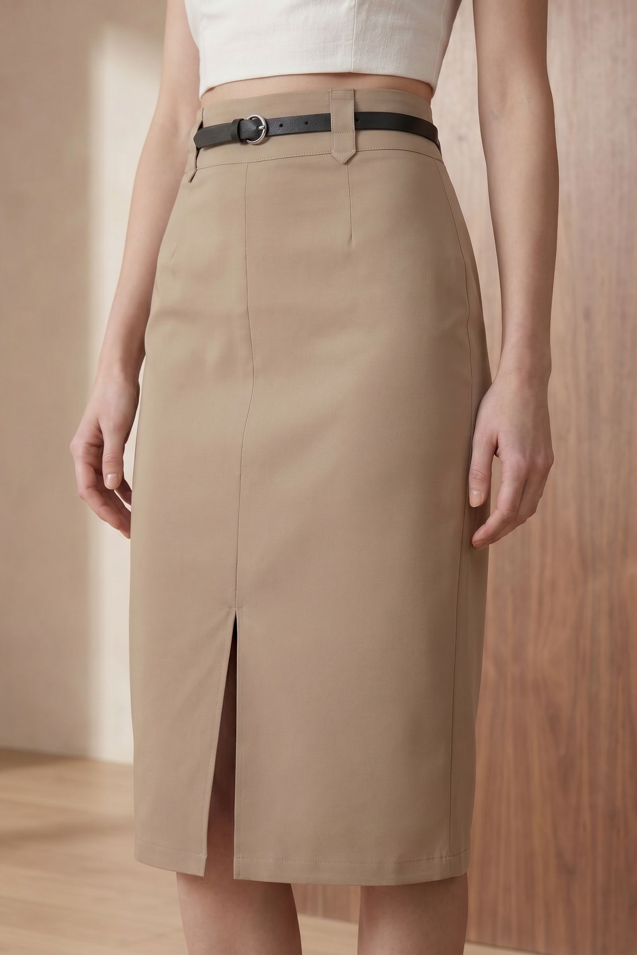 MY FASHION High-Waist Midi Pencil Skirt with Slit 3