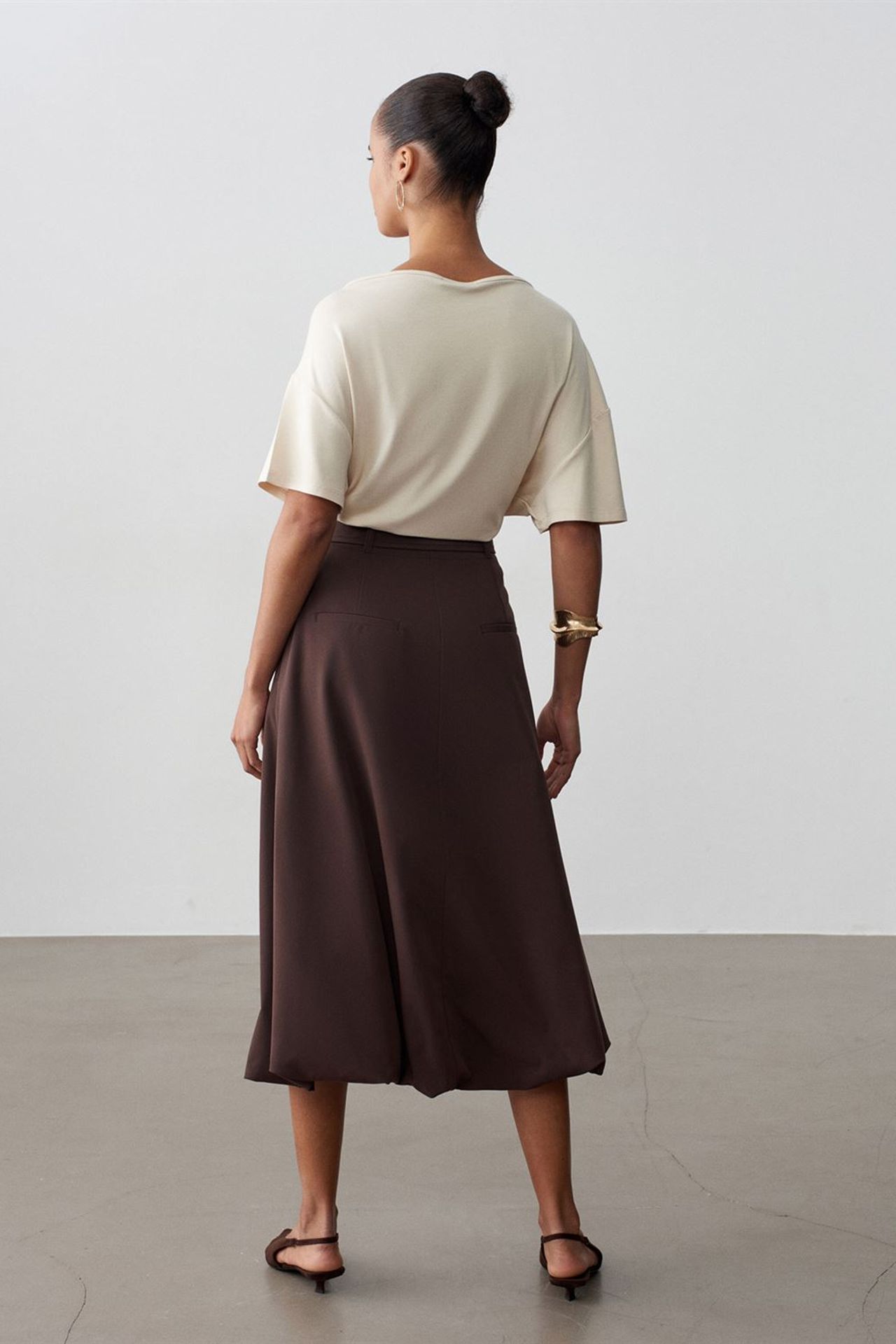 DILVIN High-waist Belted Midi Balloon Skirt 2