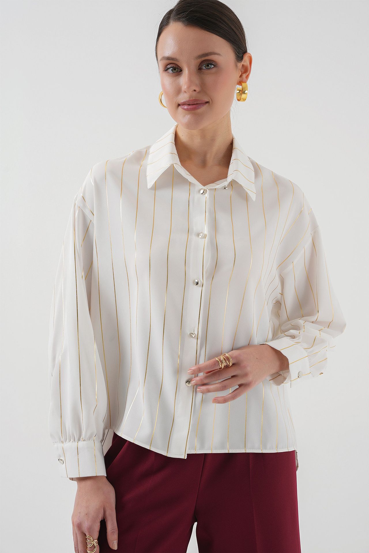 BDART Loose Fit Striped Poplin Shirt with Button Closure 1