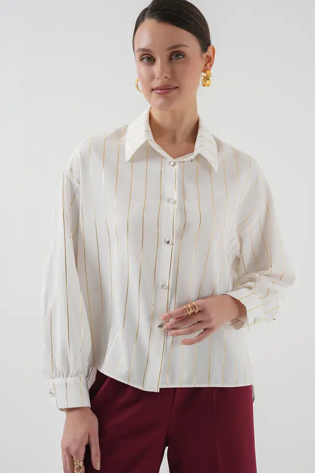 BDART Loose Fit Striped Poplin Shirt with Button Closure