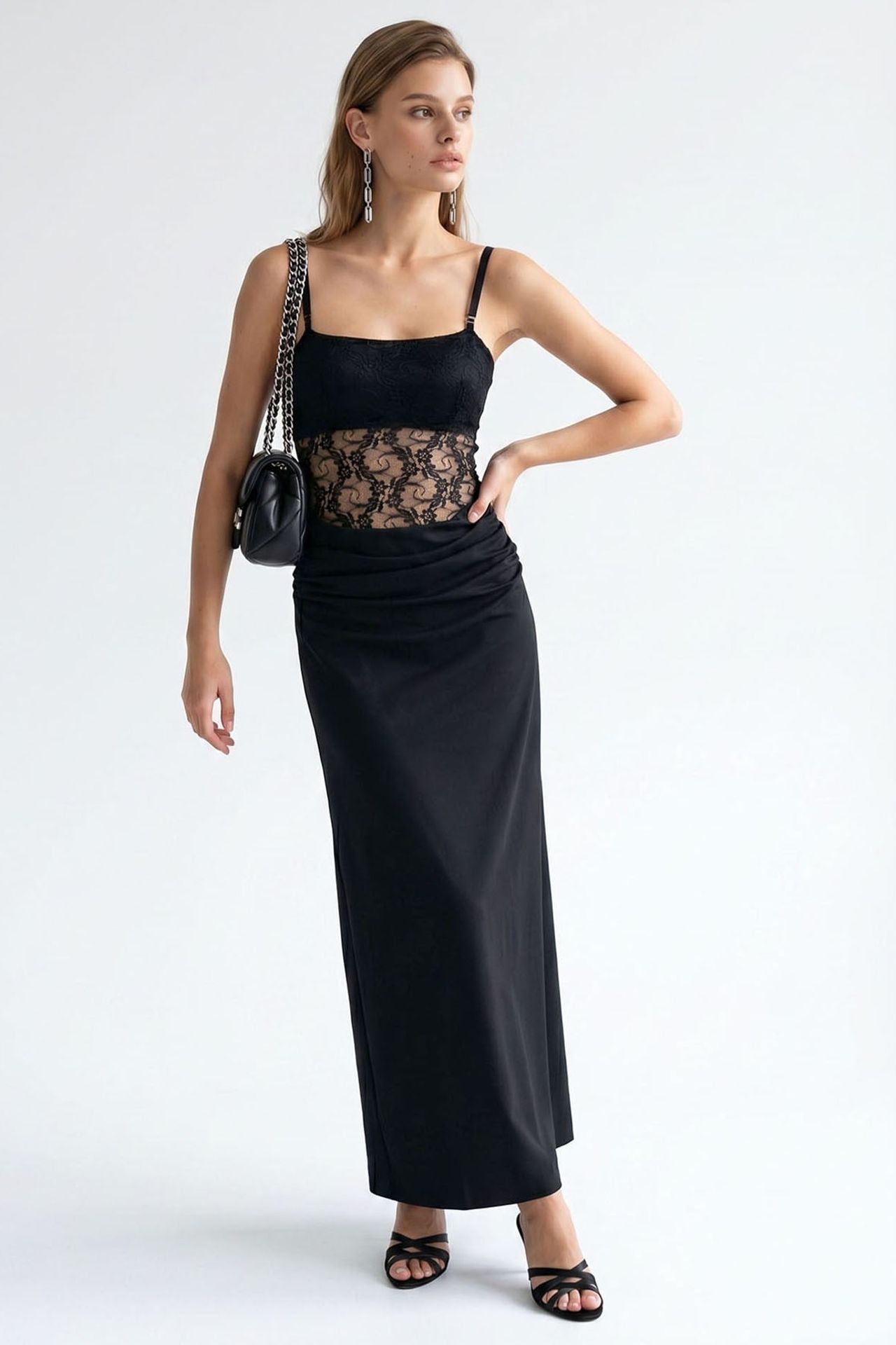 MIXRAY Sleeveless Satin Maxi Dress With Square Neckline 4