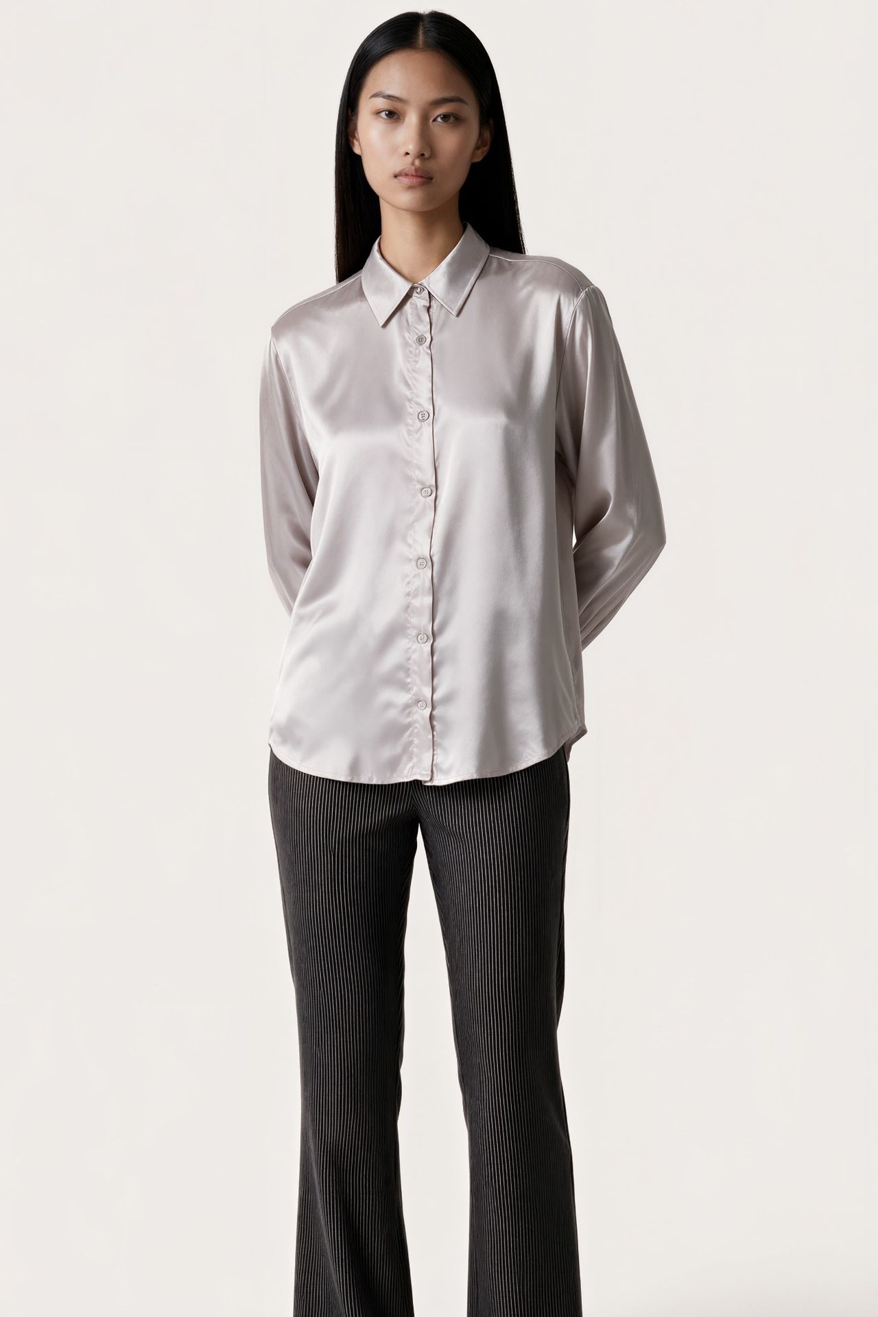MSN Women's Solid Woven Shirt-Collar T-Shirt 2