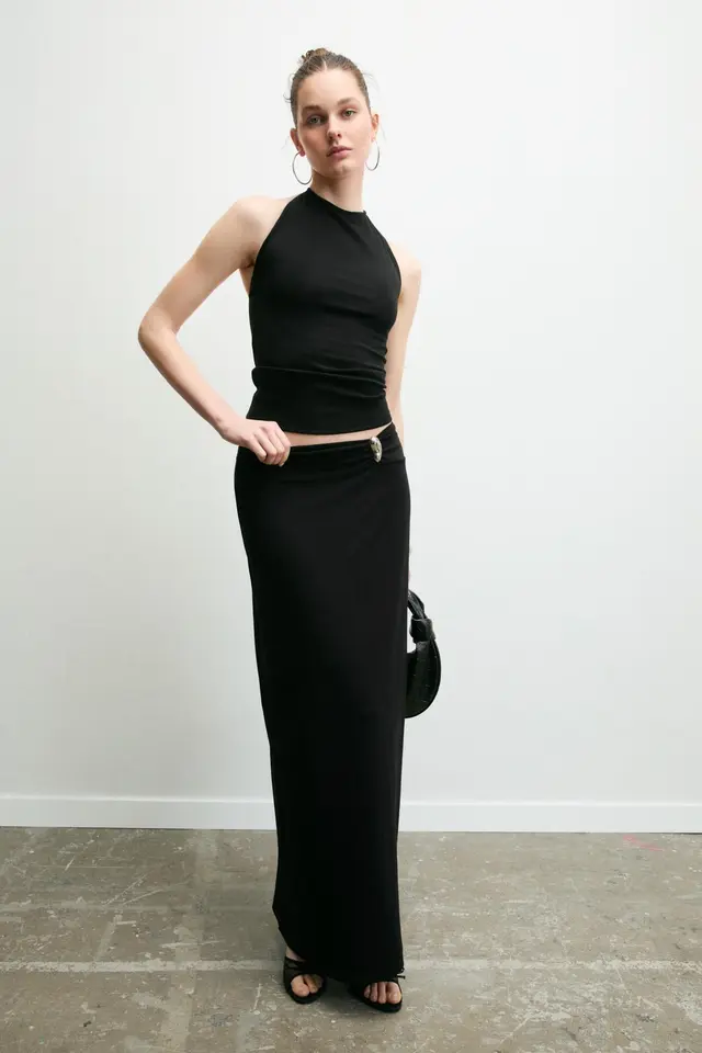 GRIMELANGE Mid Waist Maxi Skirt