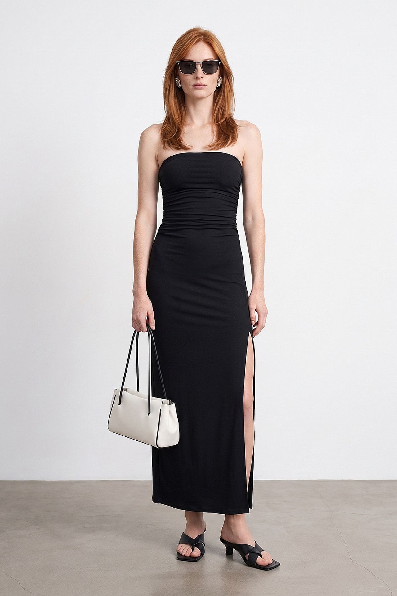 DILVIN Strapless Bodycon Maxi Dress With Slit 1