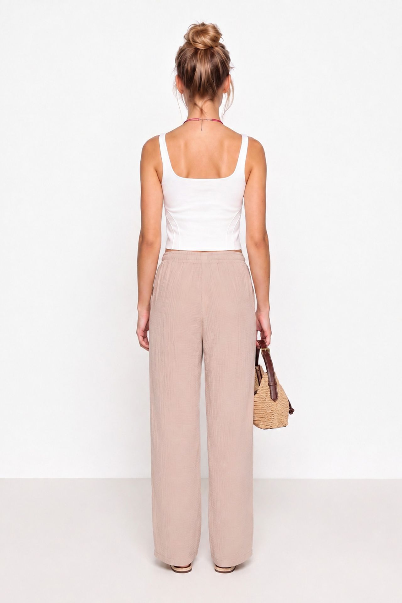 ISTANBUL Wide Leg Drawstring Waist Pants with Binding Detail 5