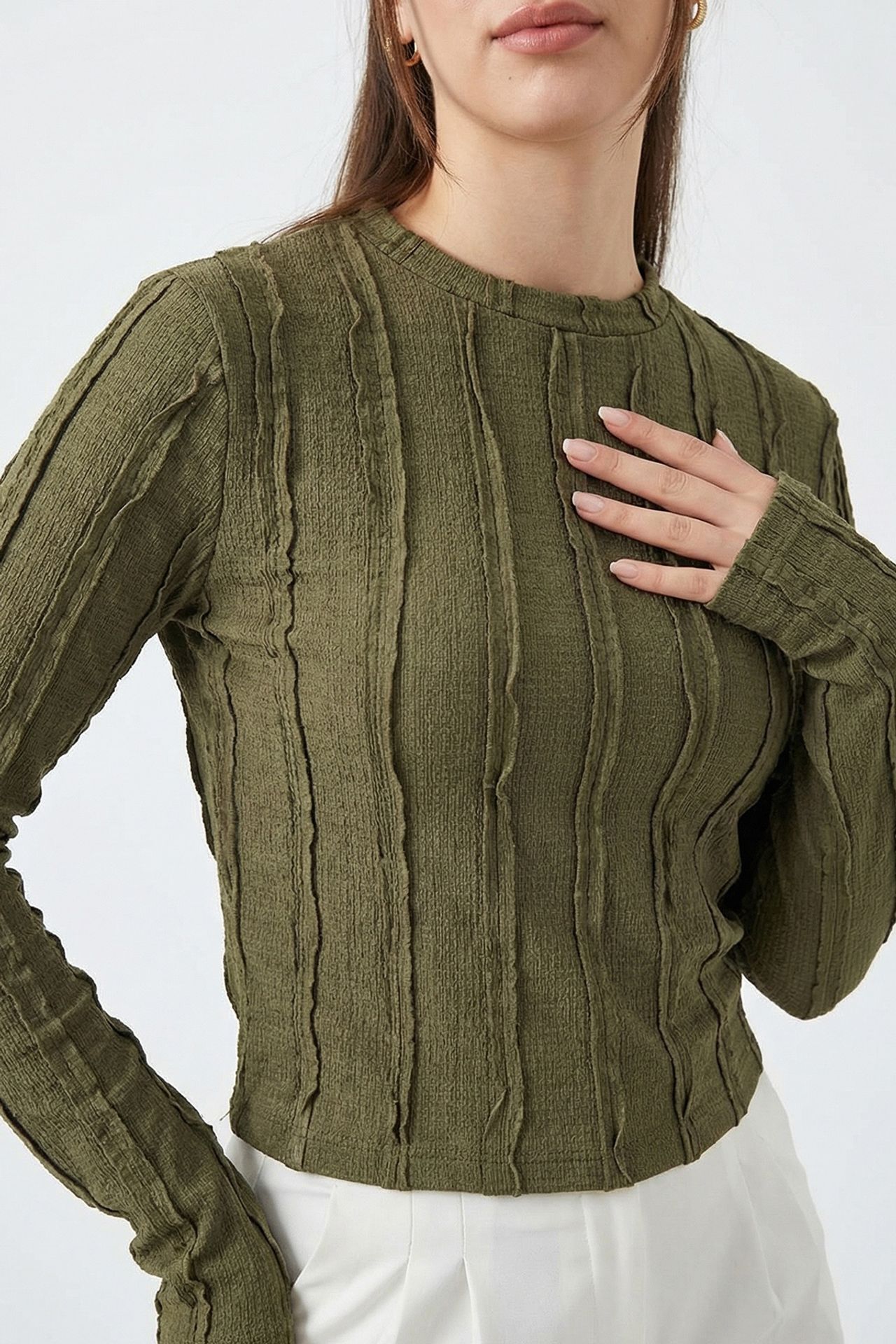 BDART Ribbed Crew Neck Long Sleeve Blouse 3