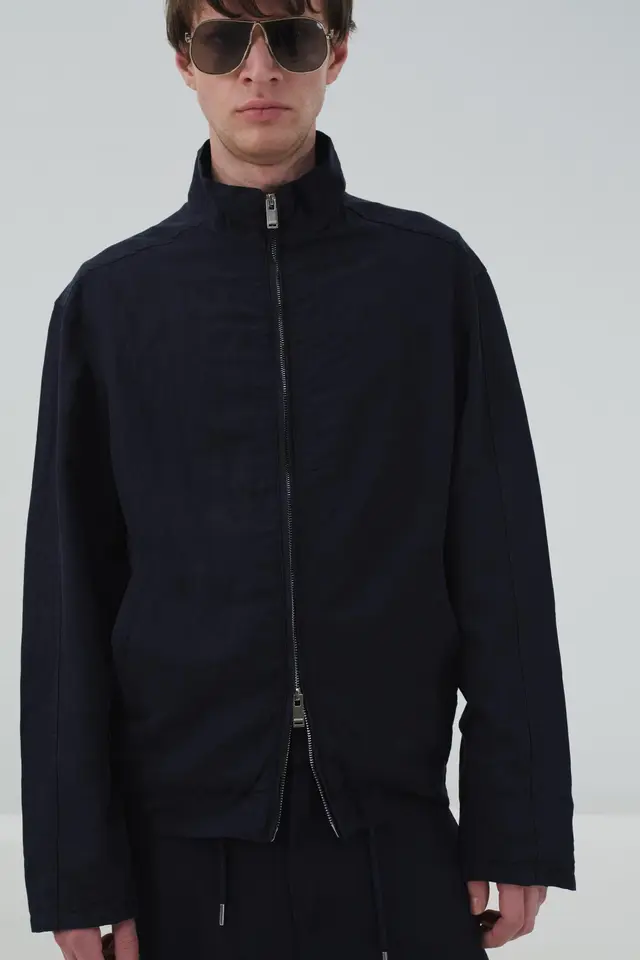 GIESTO Men's Solid Woven Jacket With Zipper Collar
