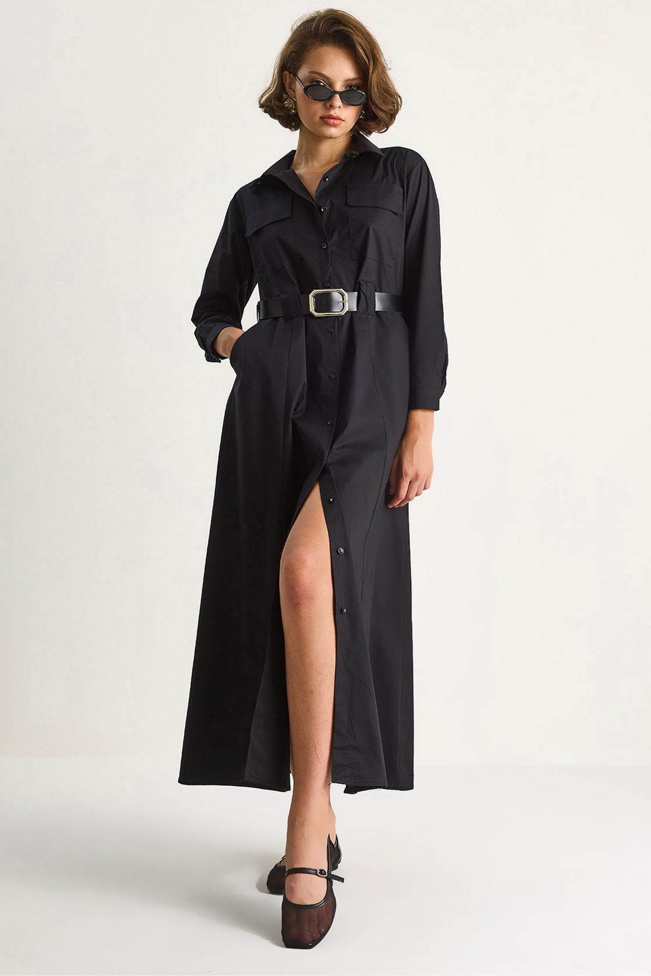 LUCCI Long Sleeve Maxi Dress with Button Closure and Shirt Collar 1