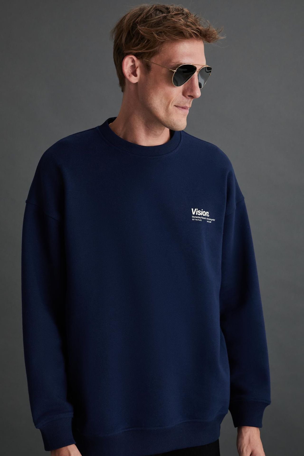 GRIMELANGE Baskılı Geniş Kalıp Bisiklet Yaka Sweatshirt 3