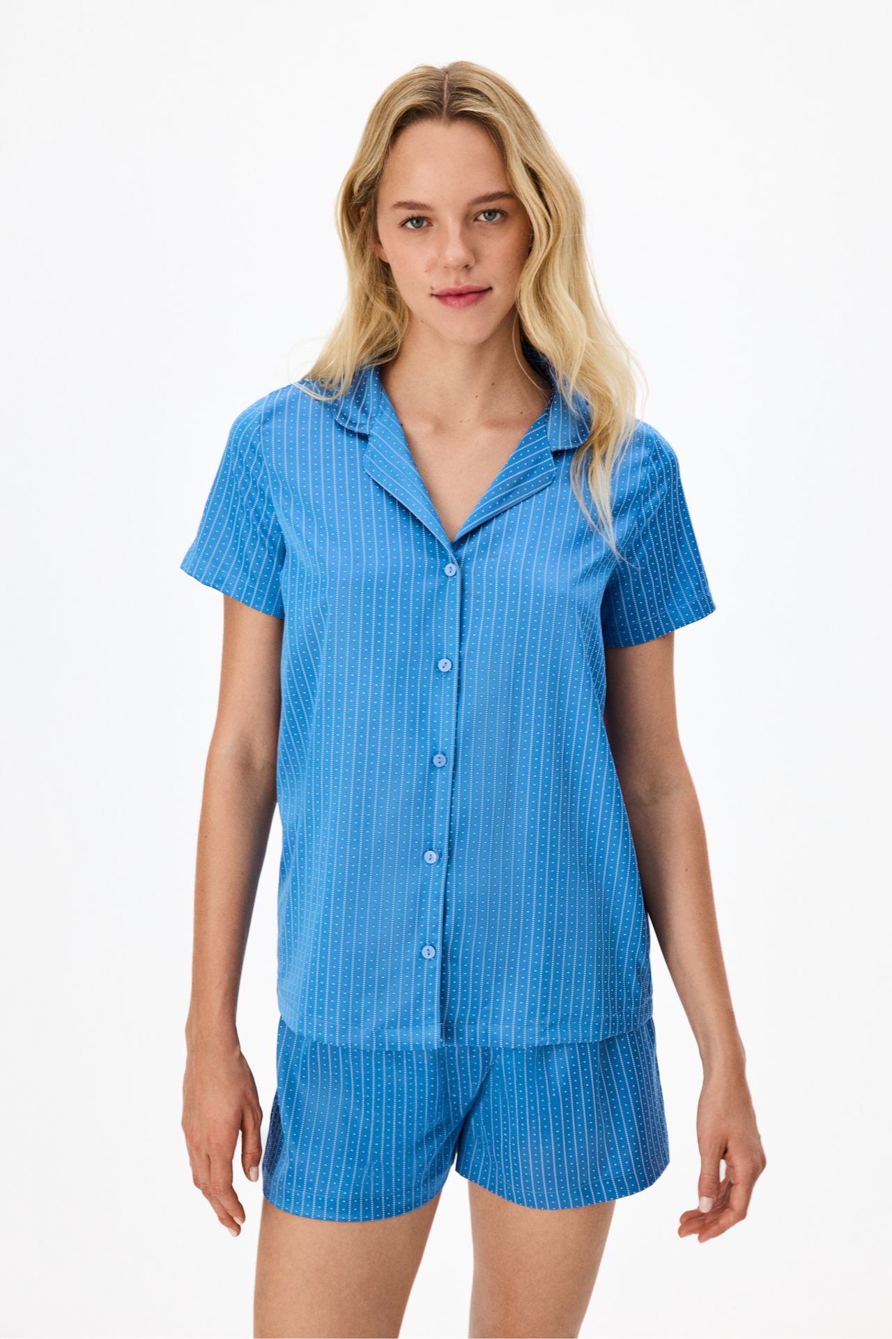 PENTI Skyline Satin Short Sleeve Shirt Shorts Pajama Set 2