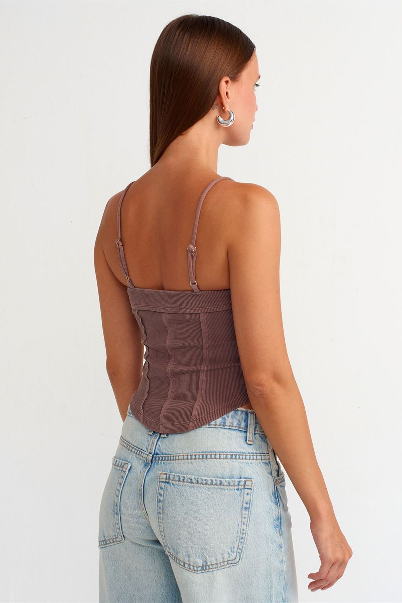 DILVIN Kare Yaka Fitilli Crop Bluz 2
