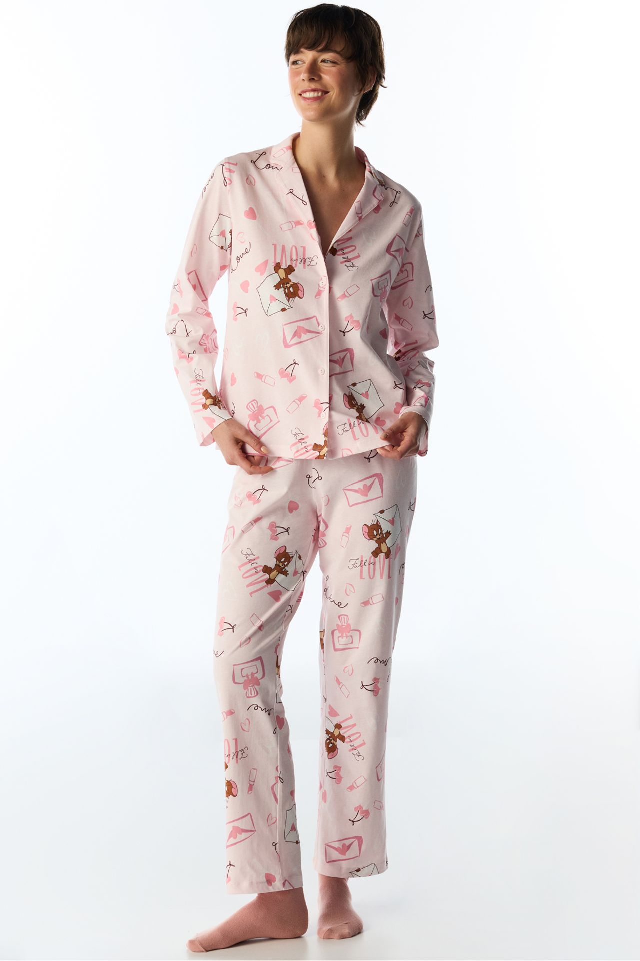 PENTI Happiness Bear Pattern Long Sleeve Shirt And Pants Pajama Set 1