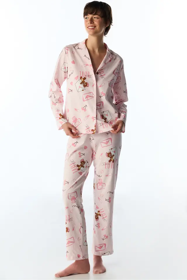 PENTI Happiness Bear Pattern Long Sleeve Shirt And Pants Pajama Set